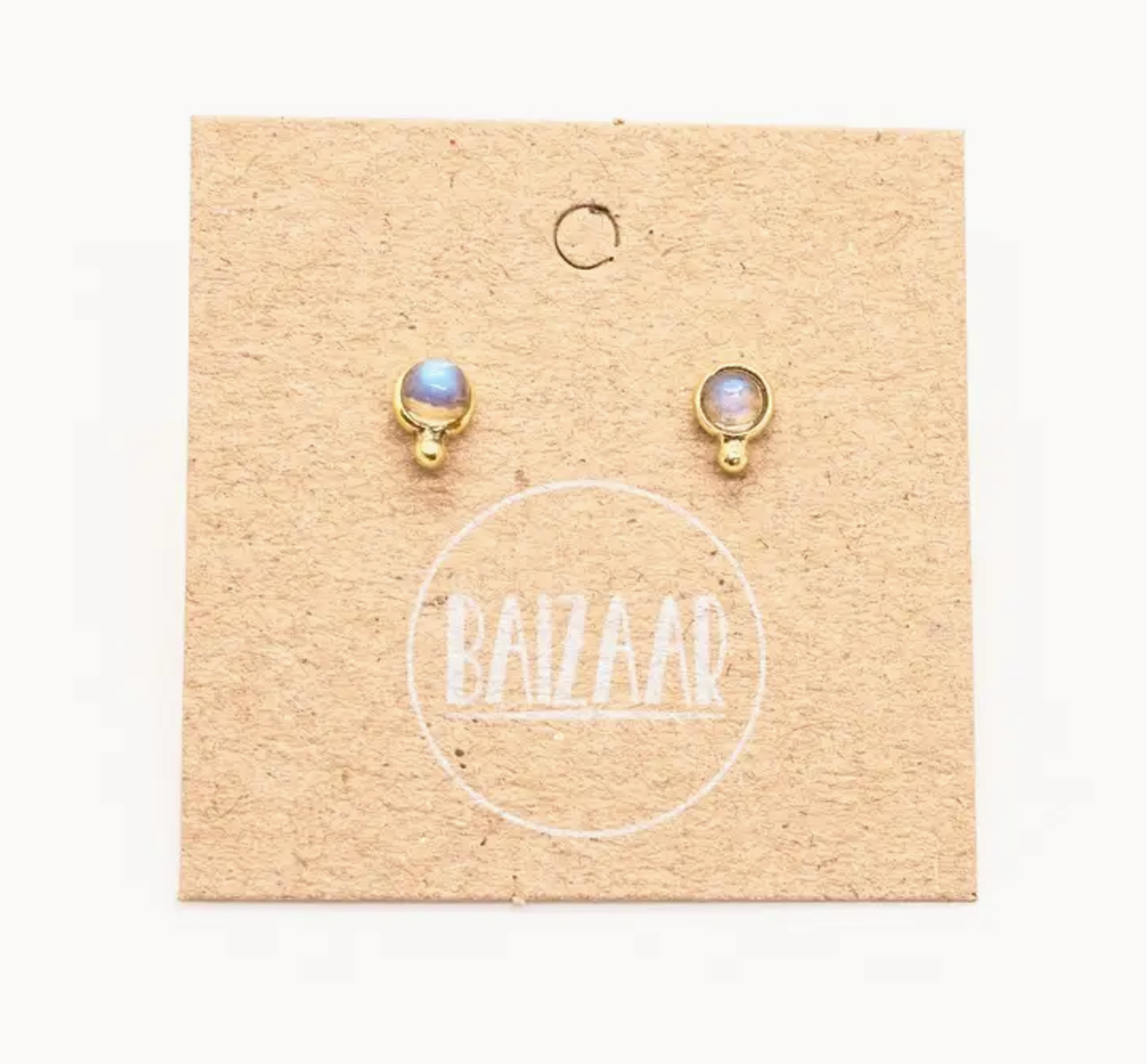 Sterling Silver Stone Stud Earring With Tiny Dot Decoration