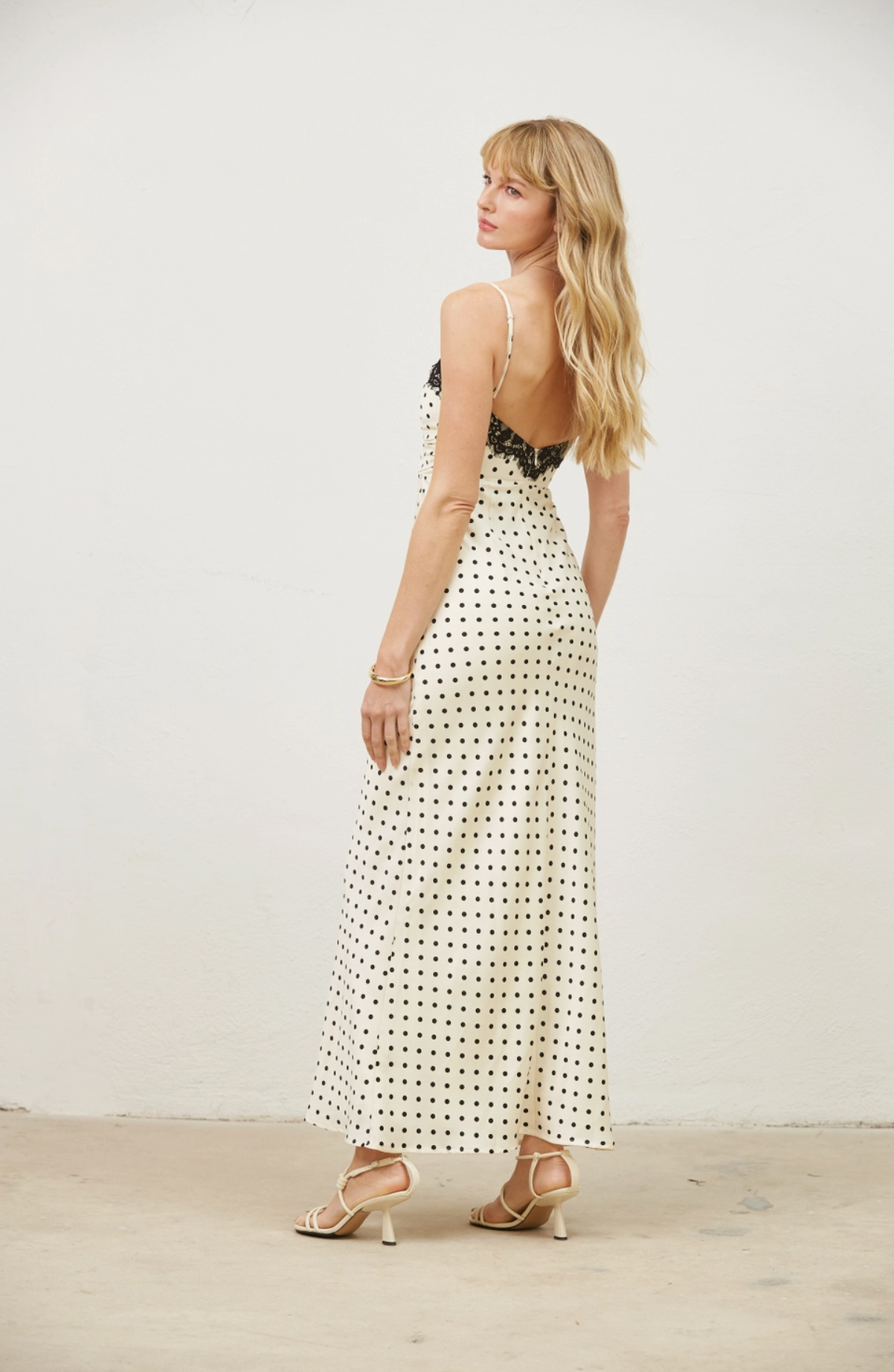 Celine Dot Slip Dress With Lace Trim
