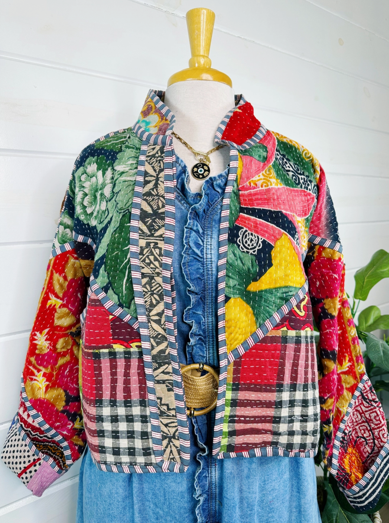 Handmade Patchwork Kantha Quilted Bomber Jacket O