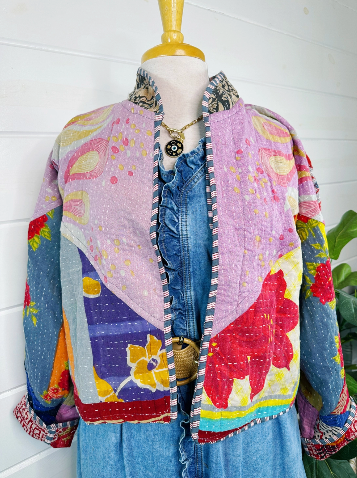 Handmade Patchwork Kantha Quilted Bomber Jacket O