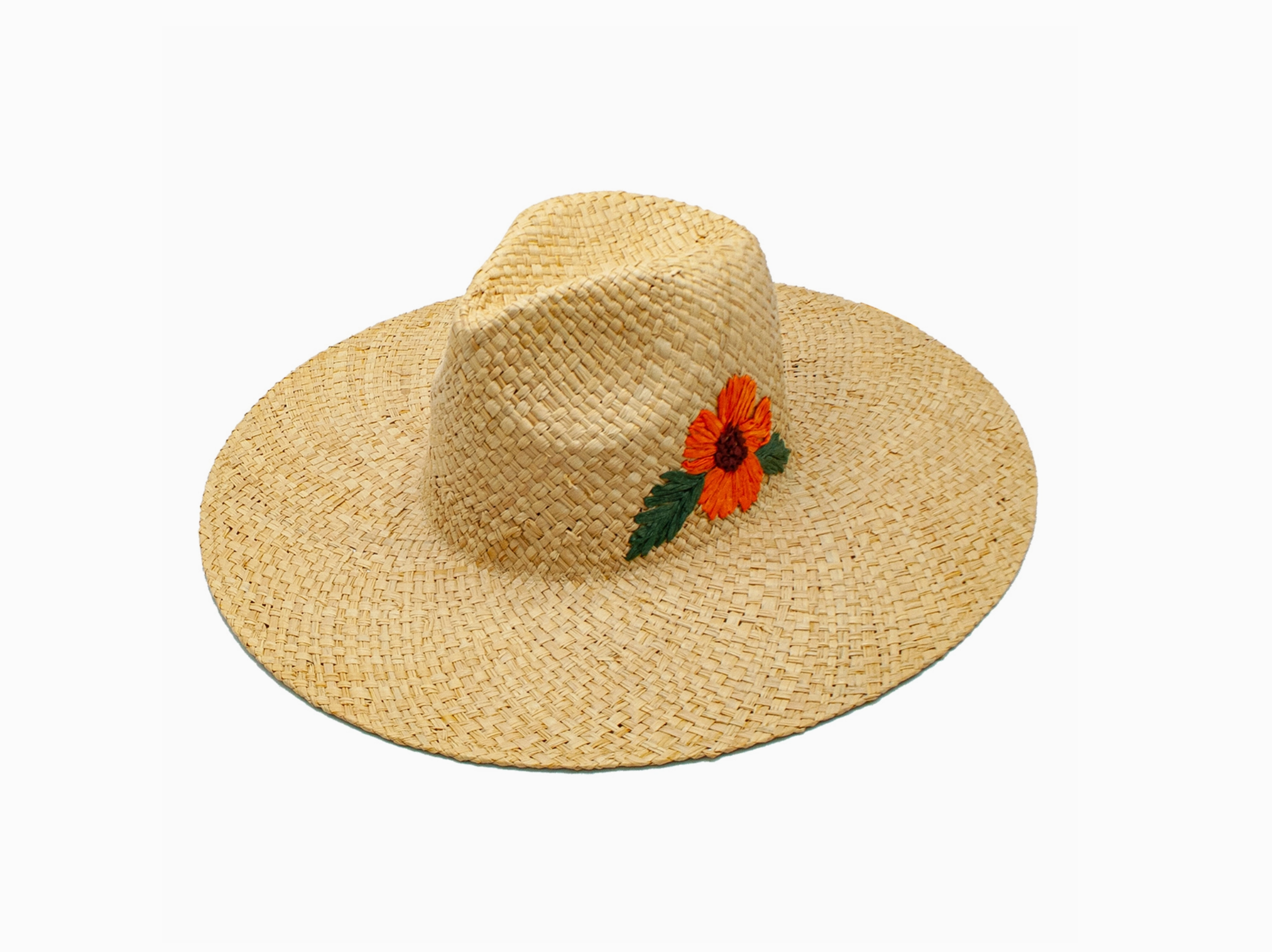 Delfina Flower Straw Wide Brim Resort Hat