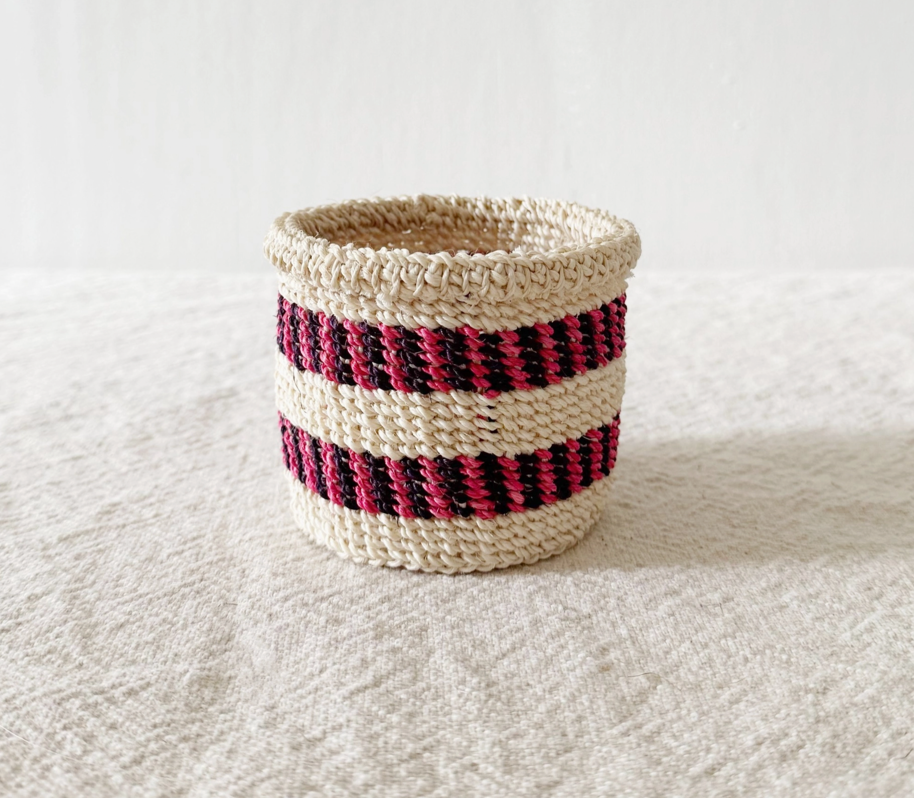 Sisal Plant Basket Cream Stripe Small