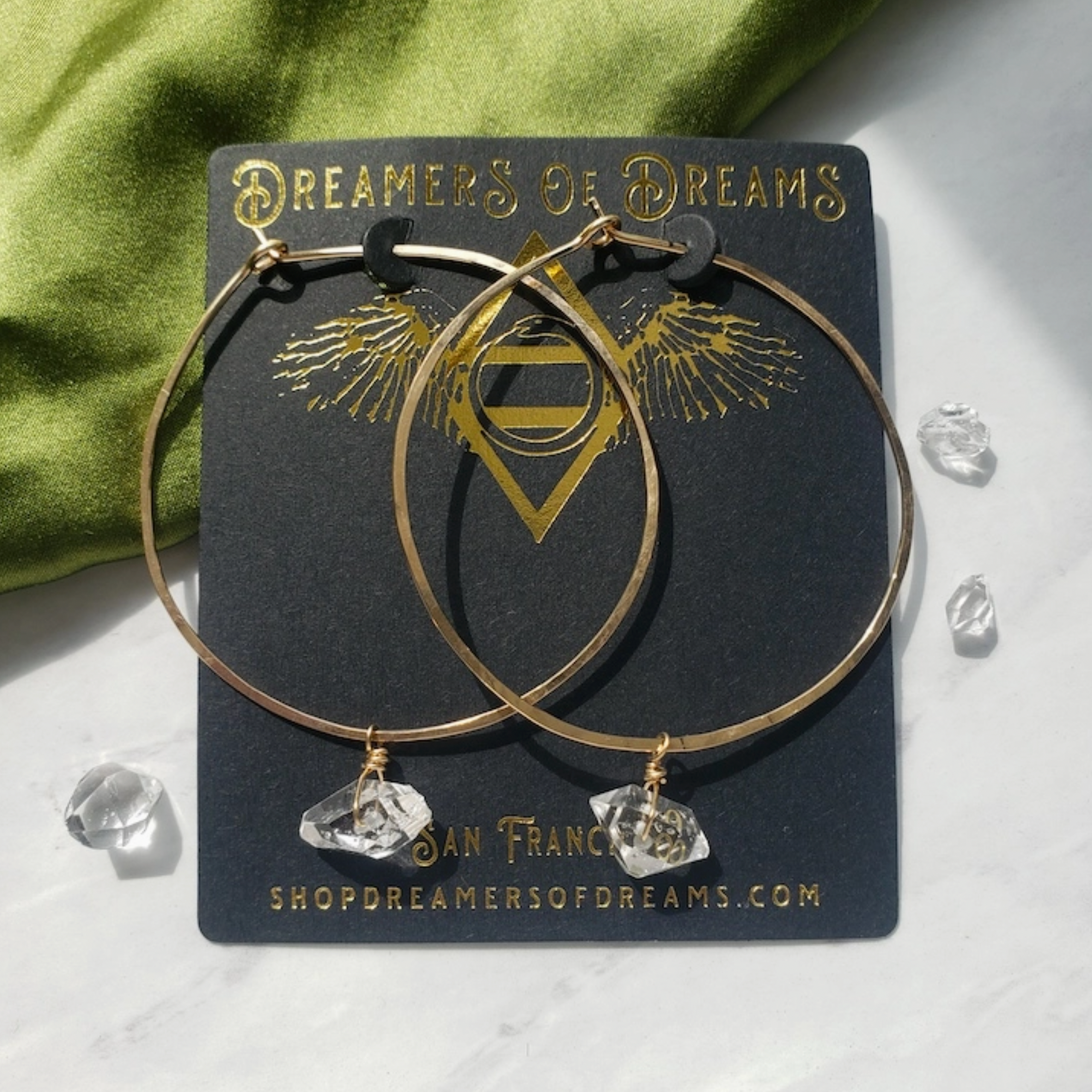 Diamond Quartz Hoop Earrings