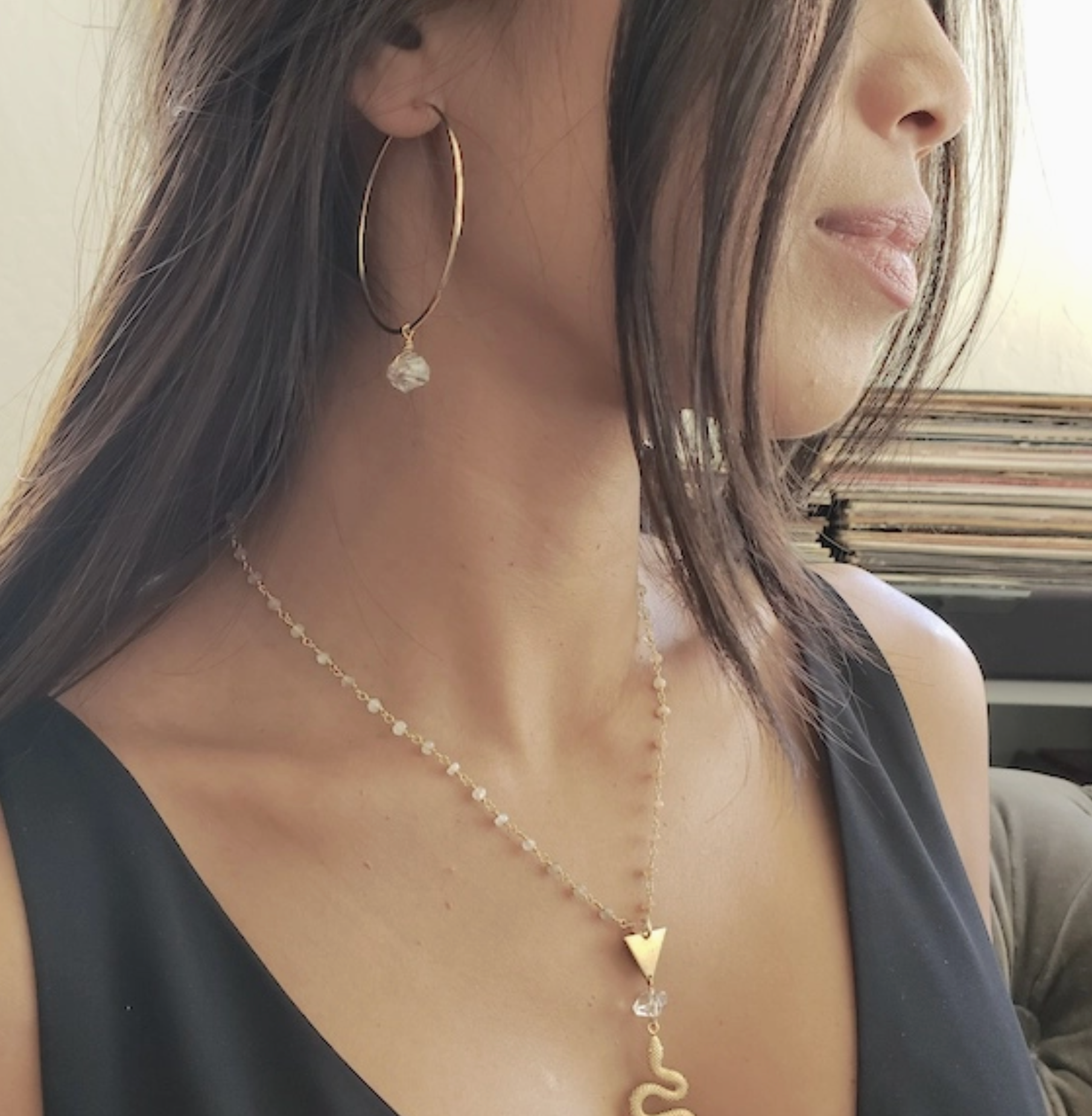 Diamond Quartz Hoop Earrings