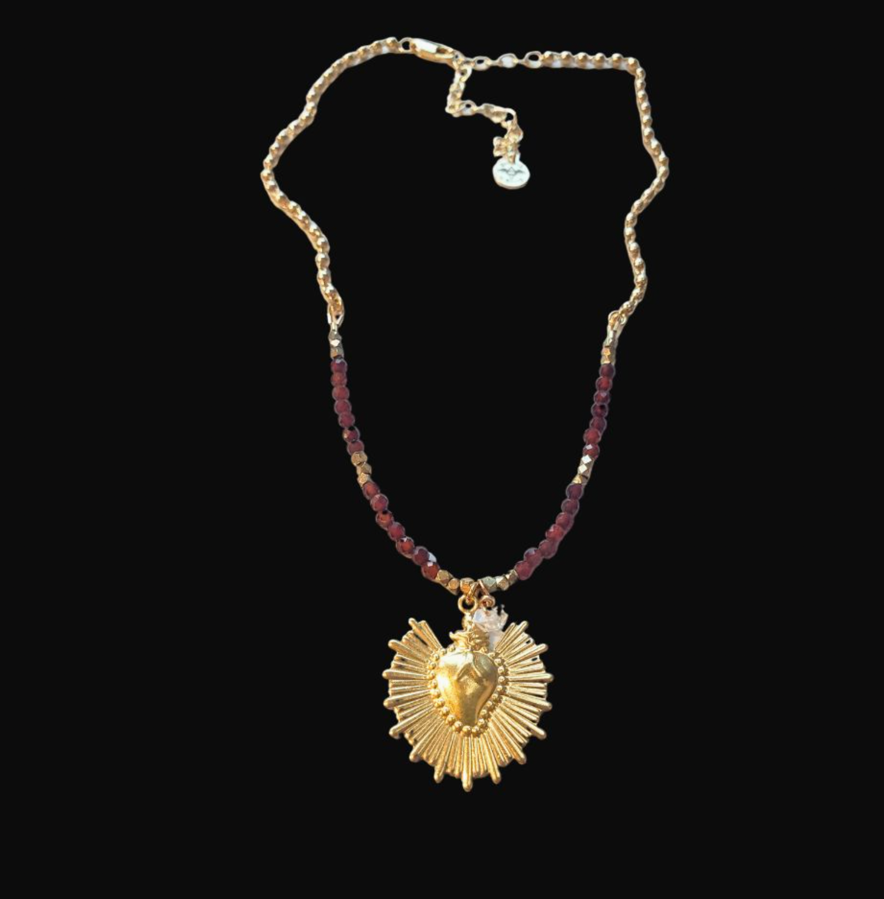 Golden Garnet Sacred Heart Necklace