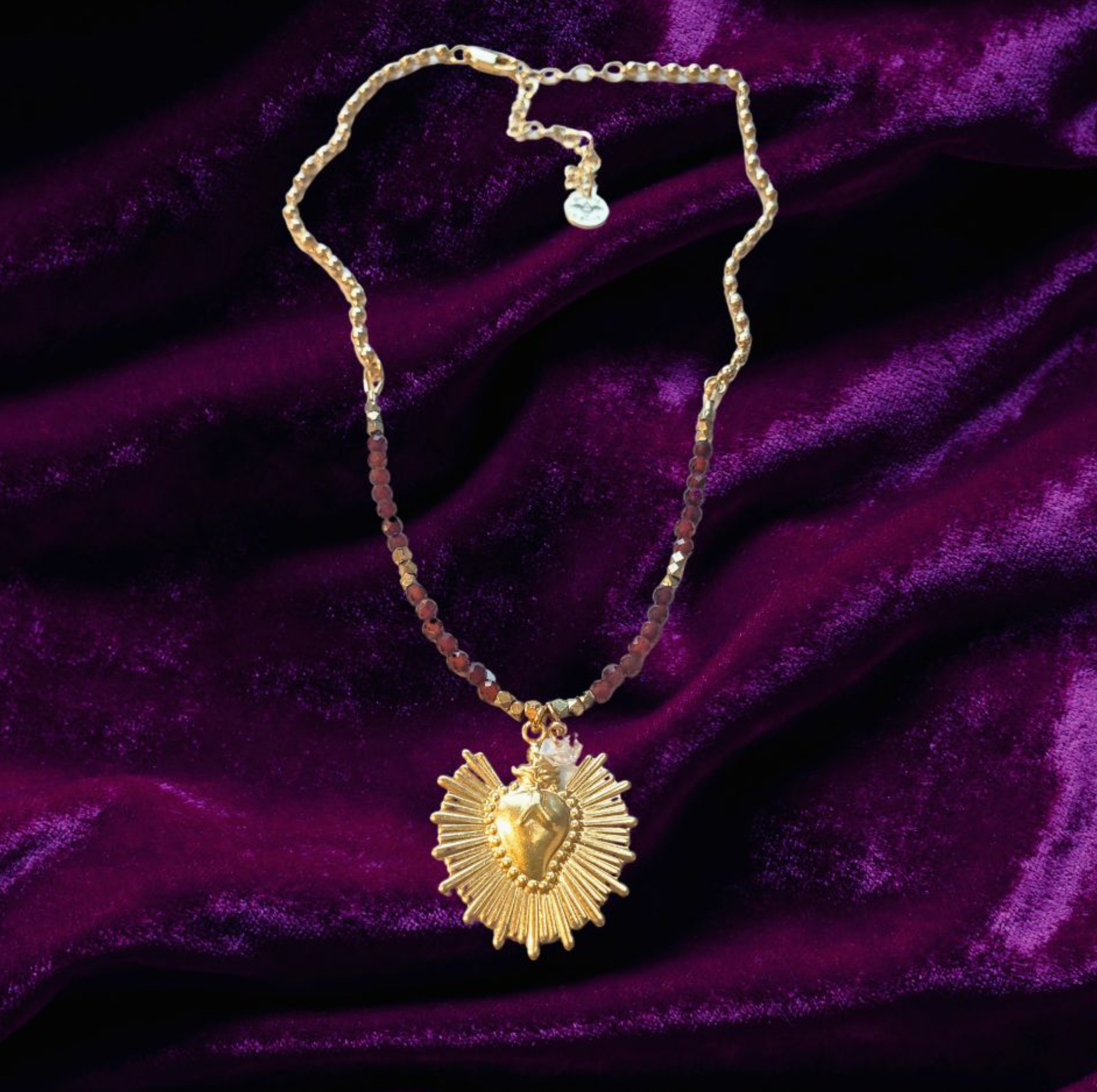 Golden Garnet Sacred Heart Necklace