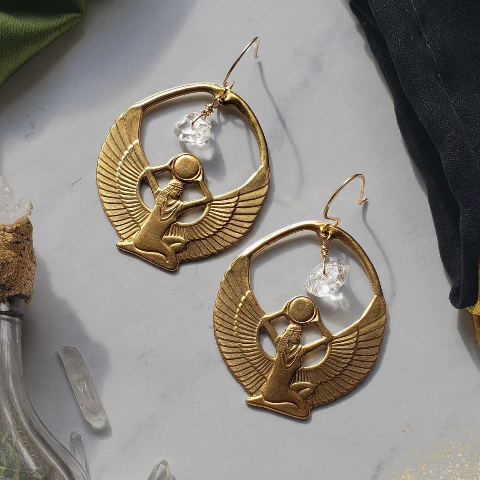 Brass Winged Egyptian Goddess Isis Earrings