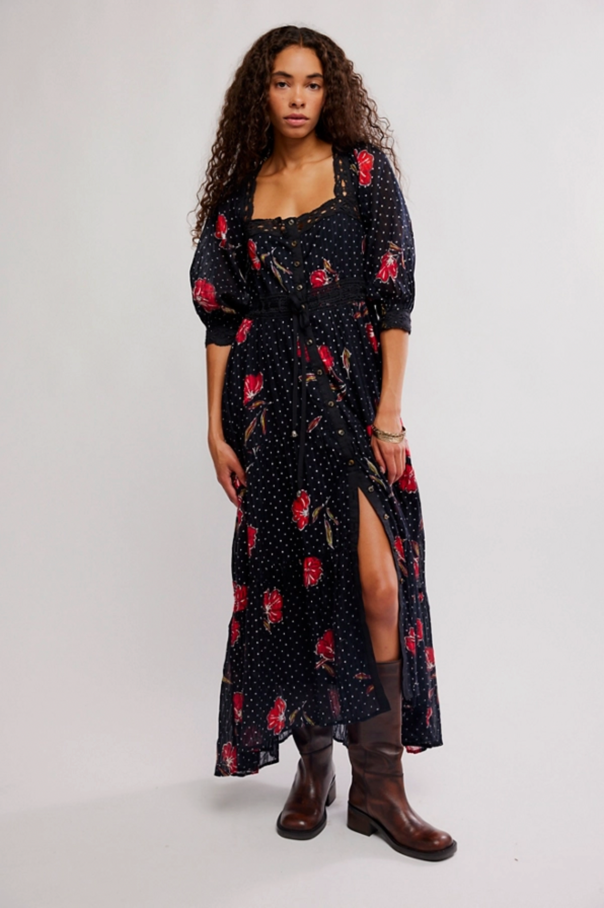 Morning Meadows Long Sleeve Dress in Red Pop Combo