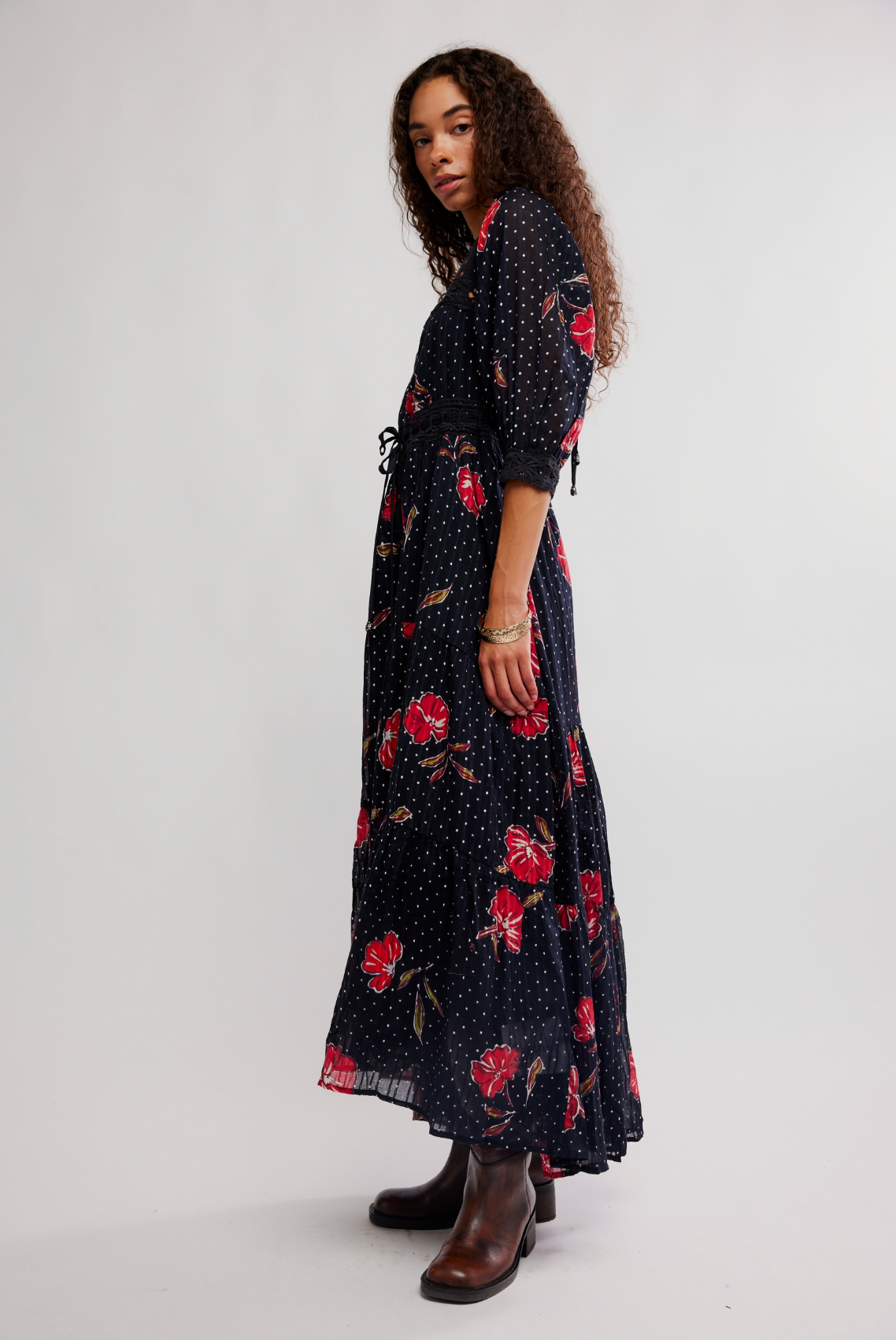 Morning Meadows Long Sleeve Dress in Red Pop Combo