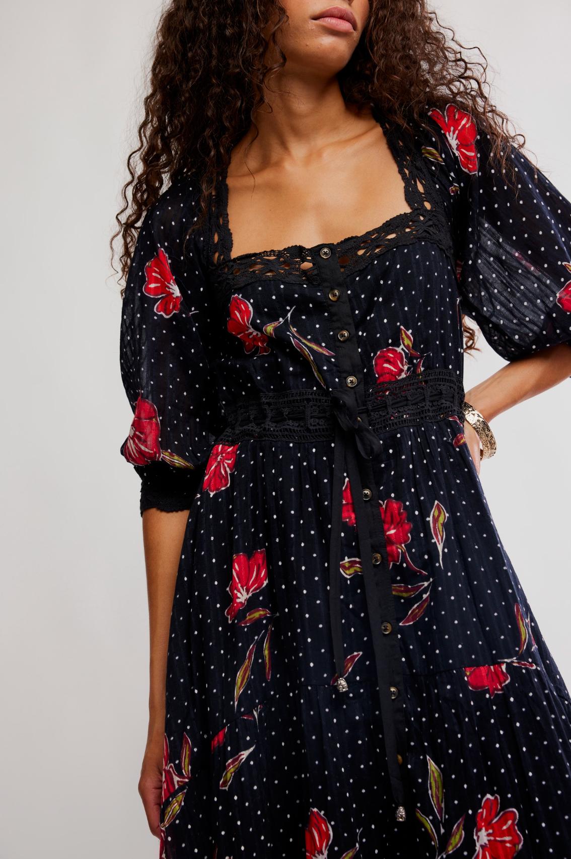 Morning Meadows Long Sleeve Dress in Red Pop Combo