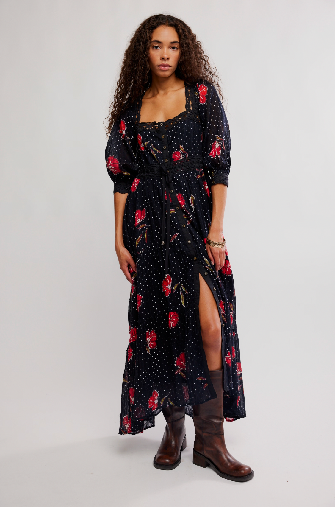 Morning Meadows Long Sleeve Dress in Red Pop Combo