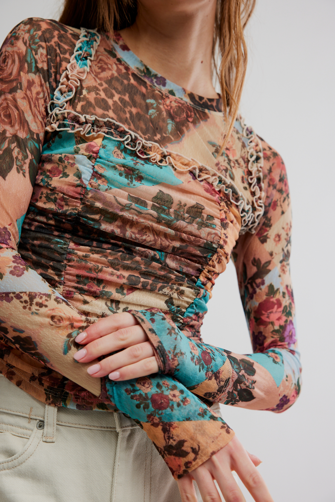 Ariana Long Sleeve Shirt in Taupe Combo