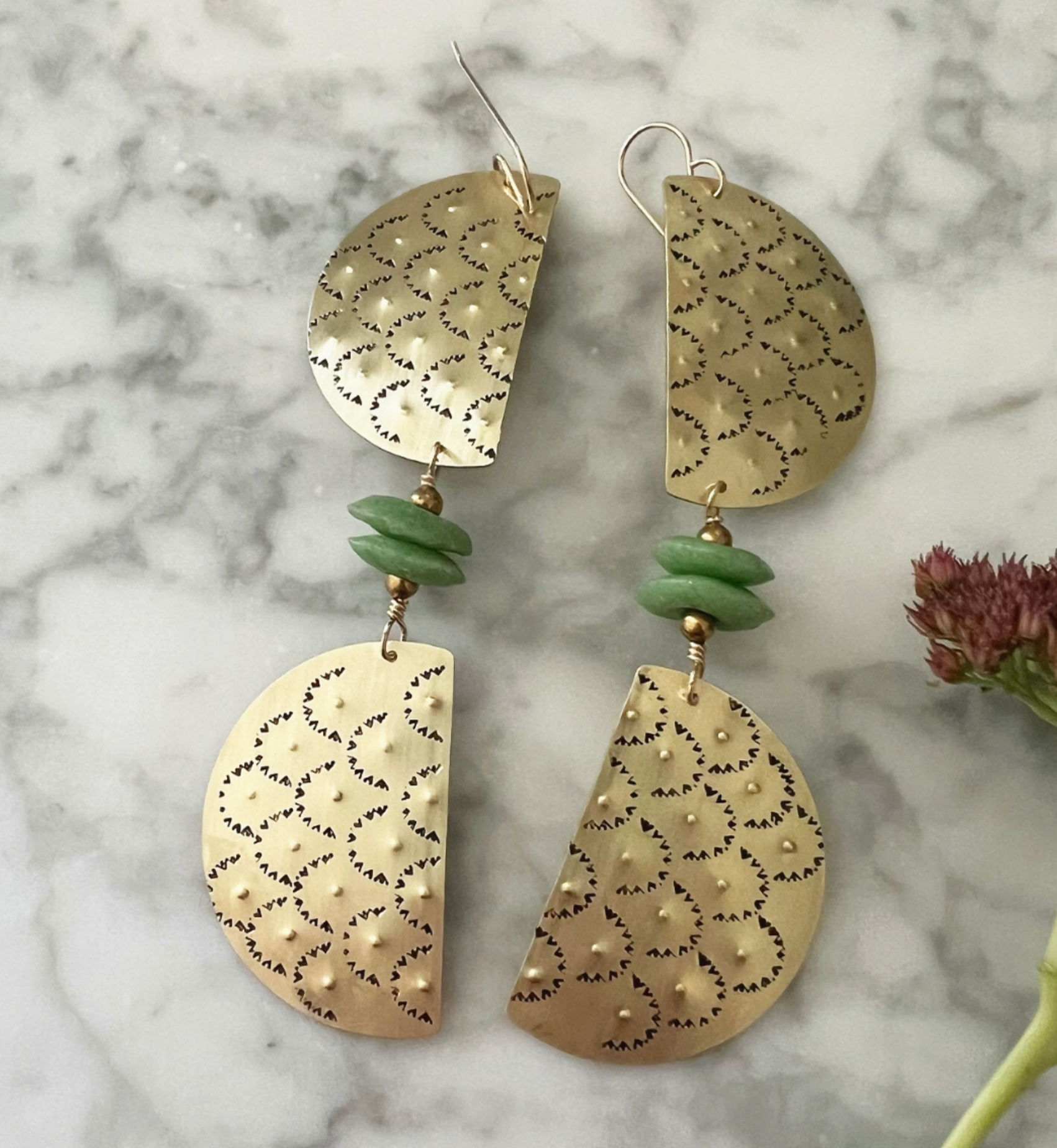 Double Half Moon Earrings W/ Ashanti Glass Beads