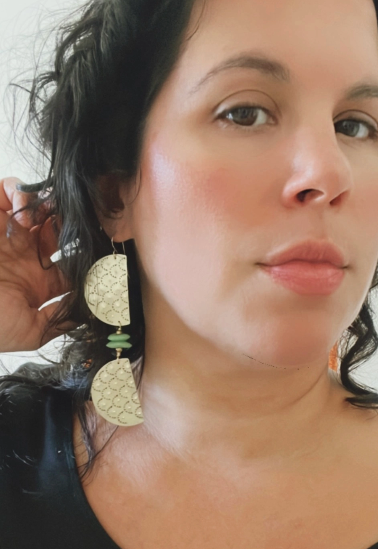 Double Half Moon Earrings W/ Ashanti Glass Beads