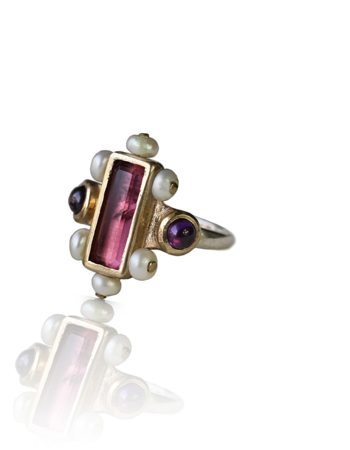 Tourmaline, Amethyst And Pearls Ring