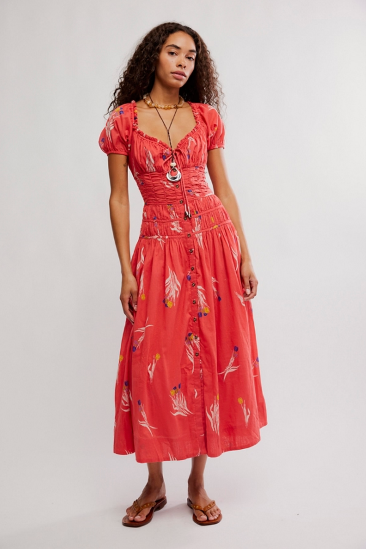 Complete Me Midi Dress in Coral Combo