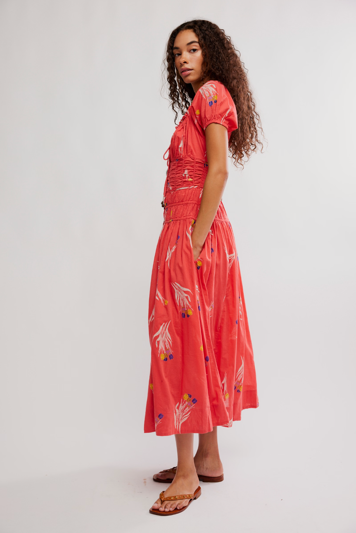Complete Me Midi Dress in Coral Combo