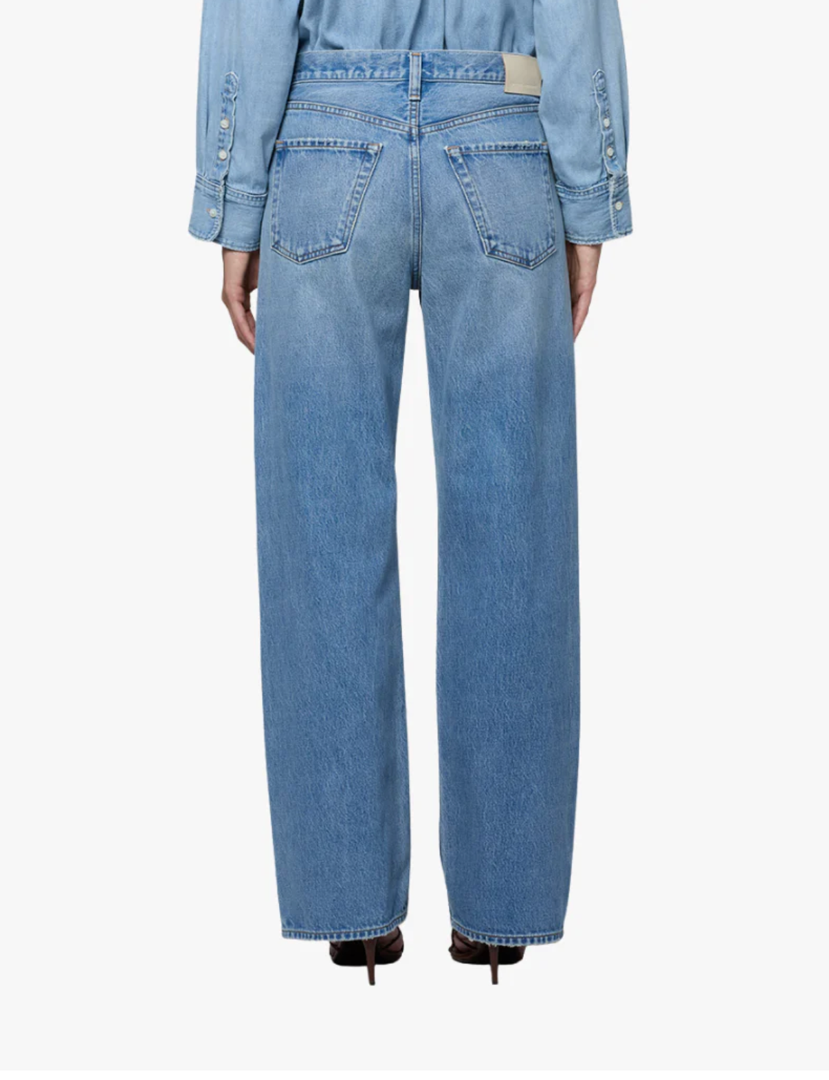Back view of light blue relaxed fit denim Lindz Easy Straight Jean — Cupid by Citizens of Humanity worn with matching shirt