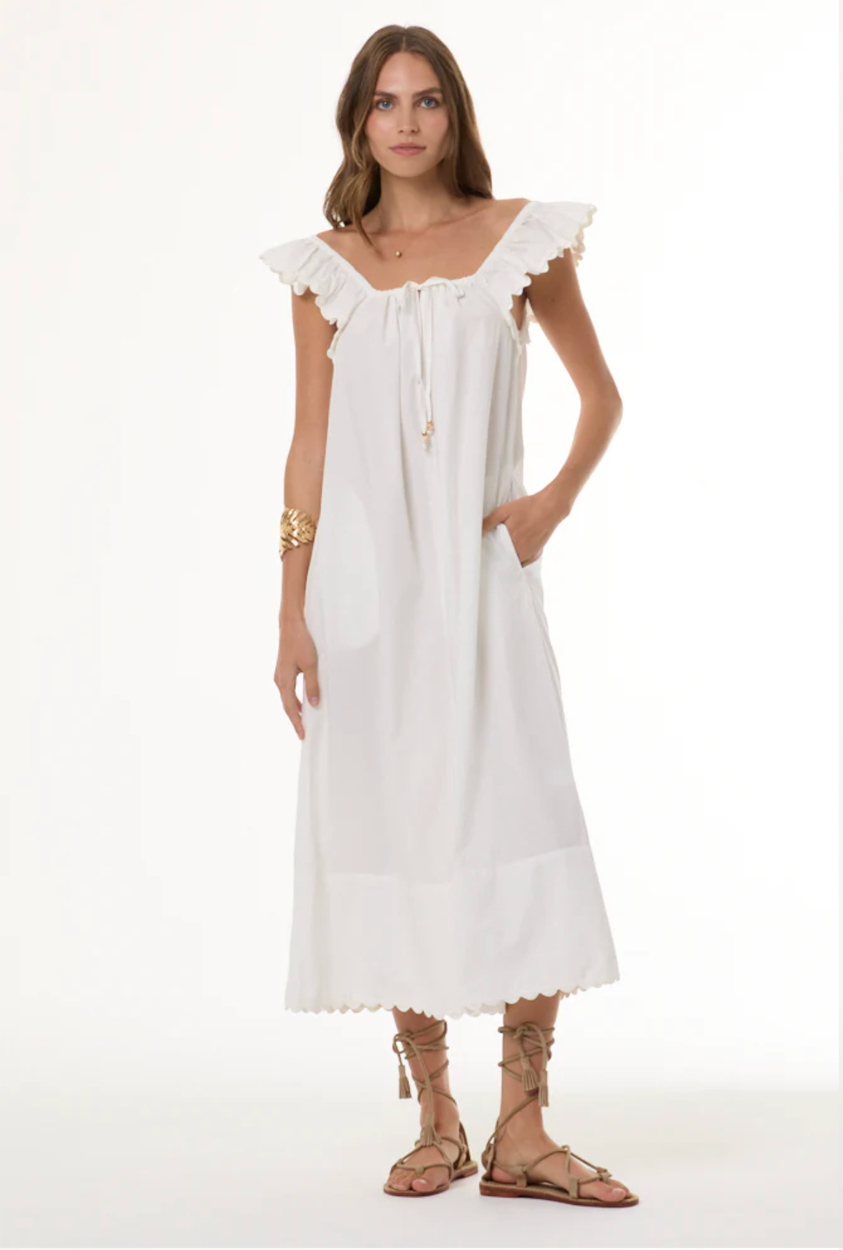 Robbin Cotton Midi Dress // Bone