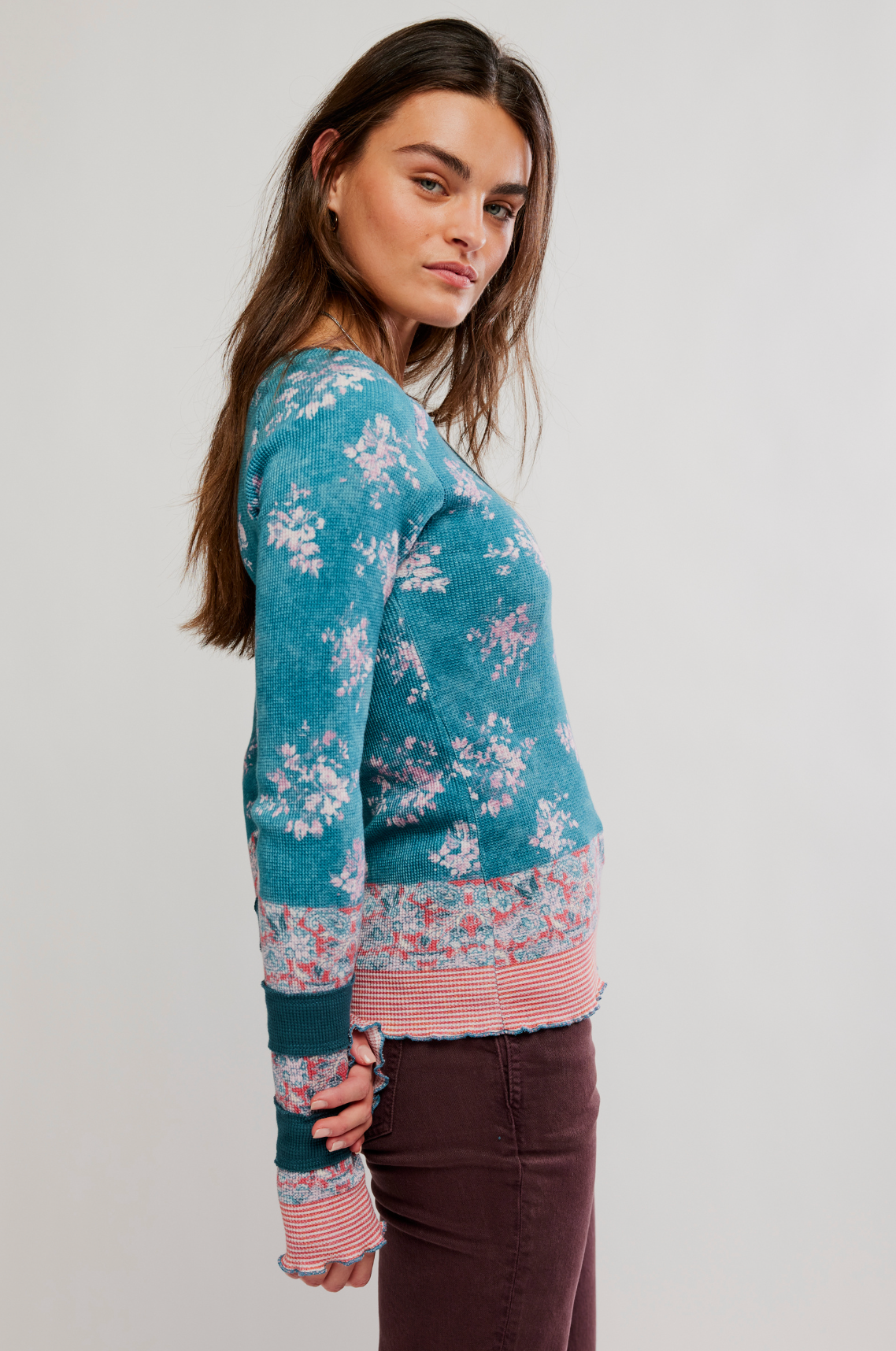 Easy Does It Printed Long Sleeve in Lagoon Combo