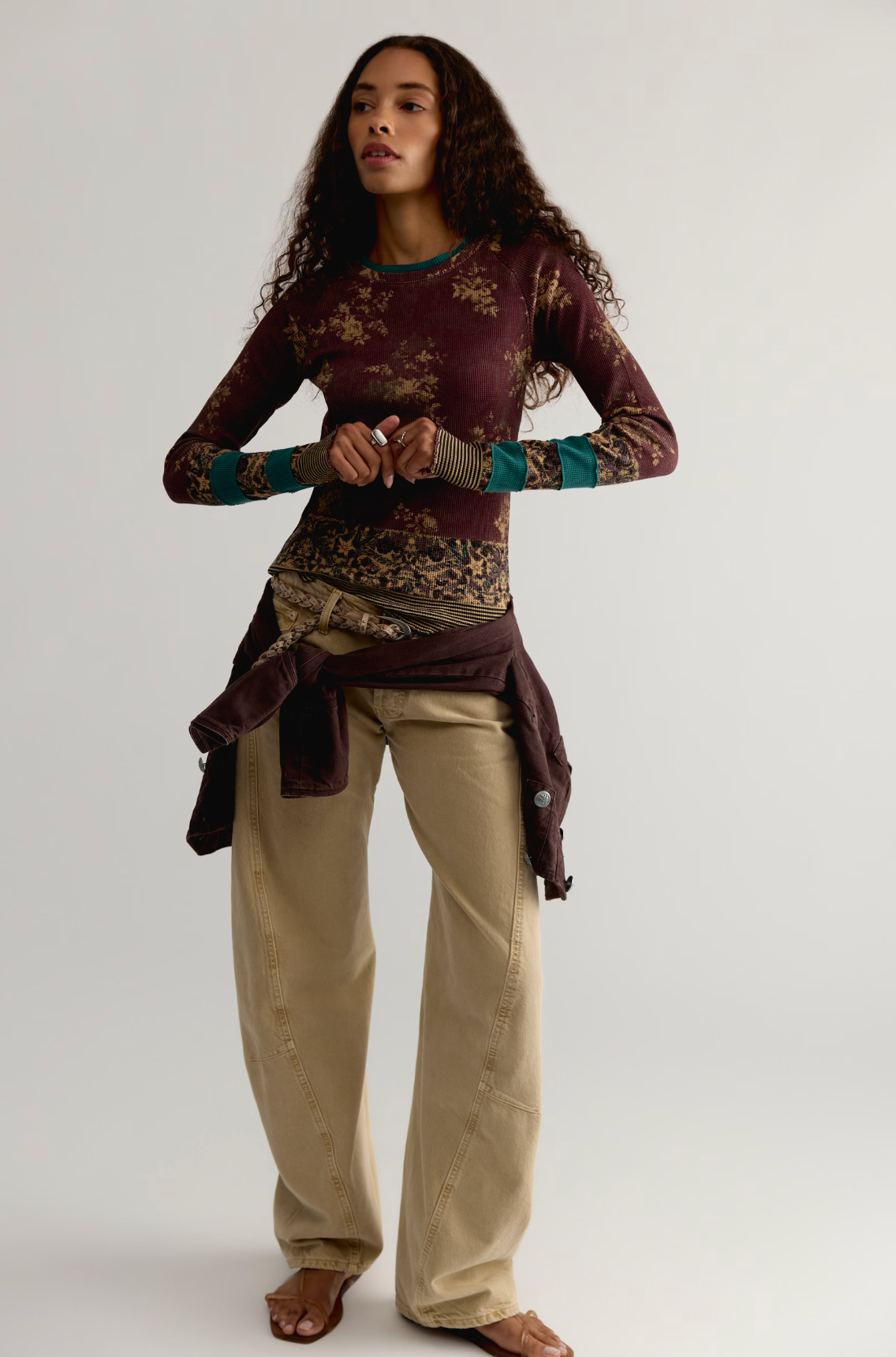 Easy Does It Printed Long Sleeve in Wine Combo