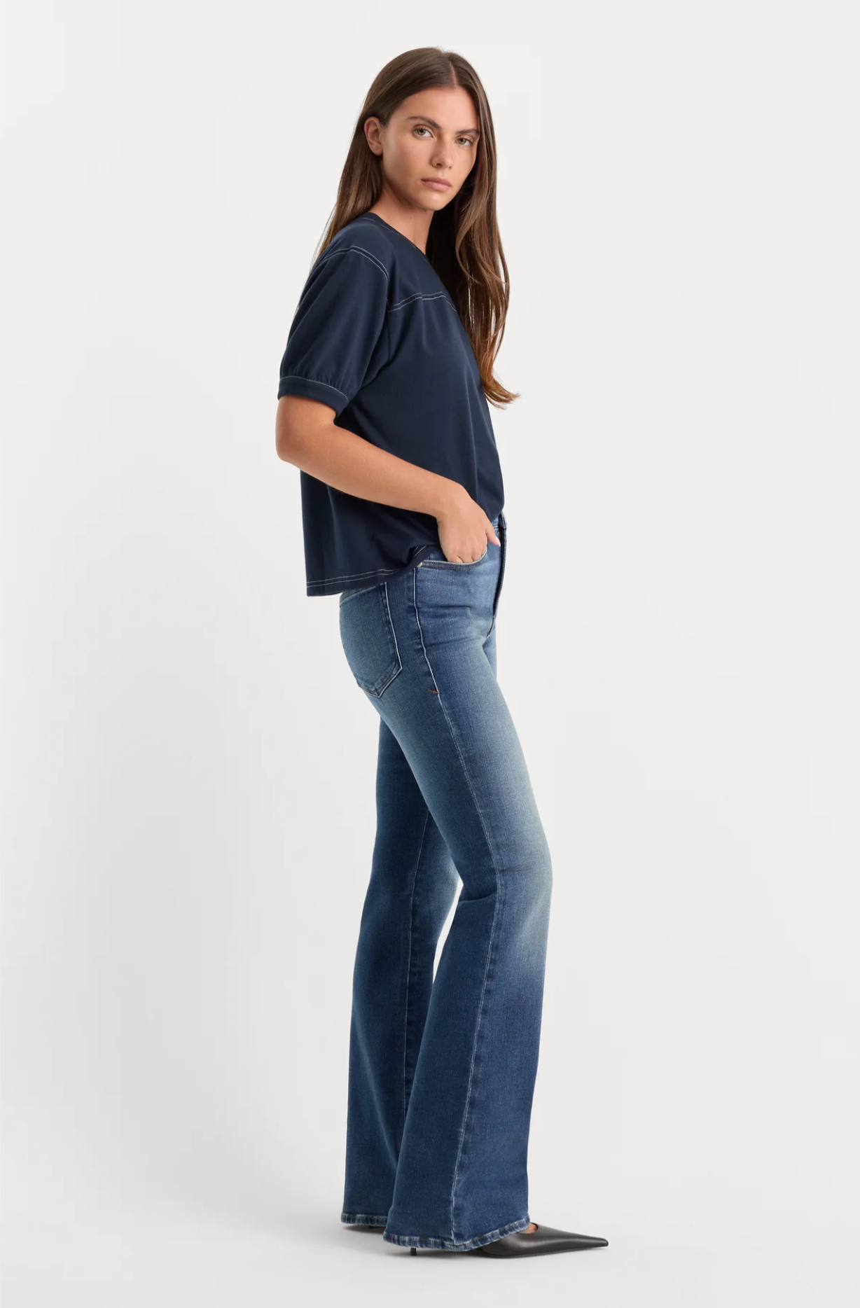 Good American Soft Tech Good Classic Bootcut Jeans in NewCrest
