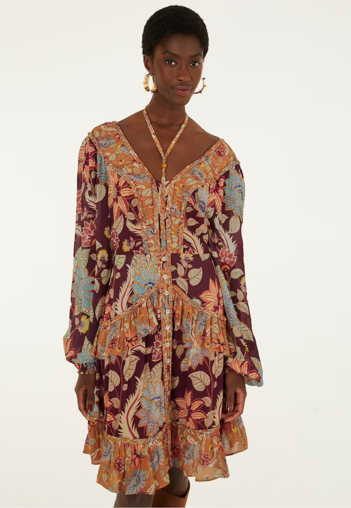 Farm Rio Delhi Floral Mixed Mini Dress