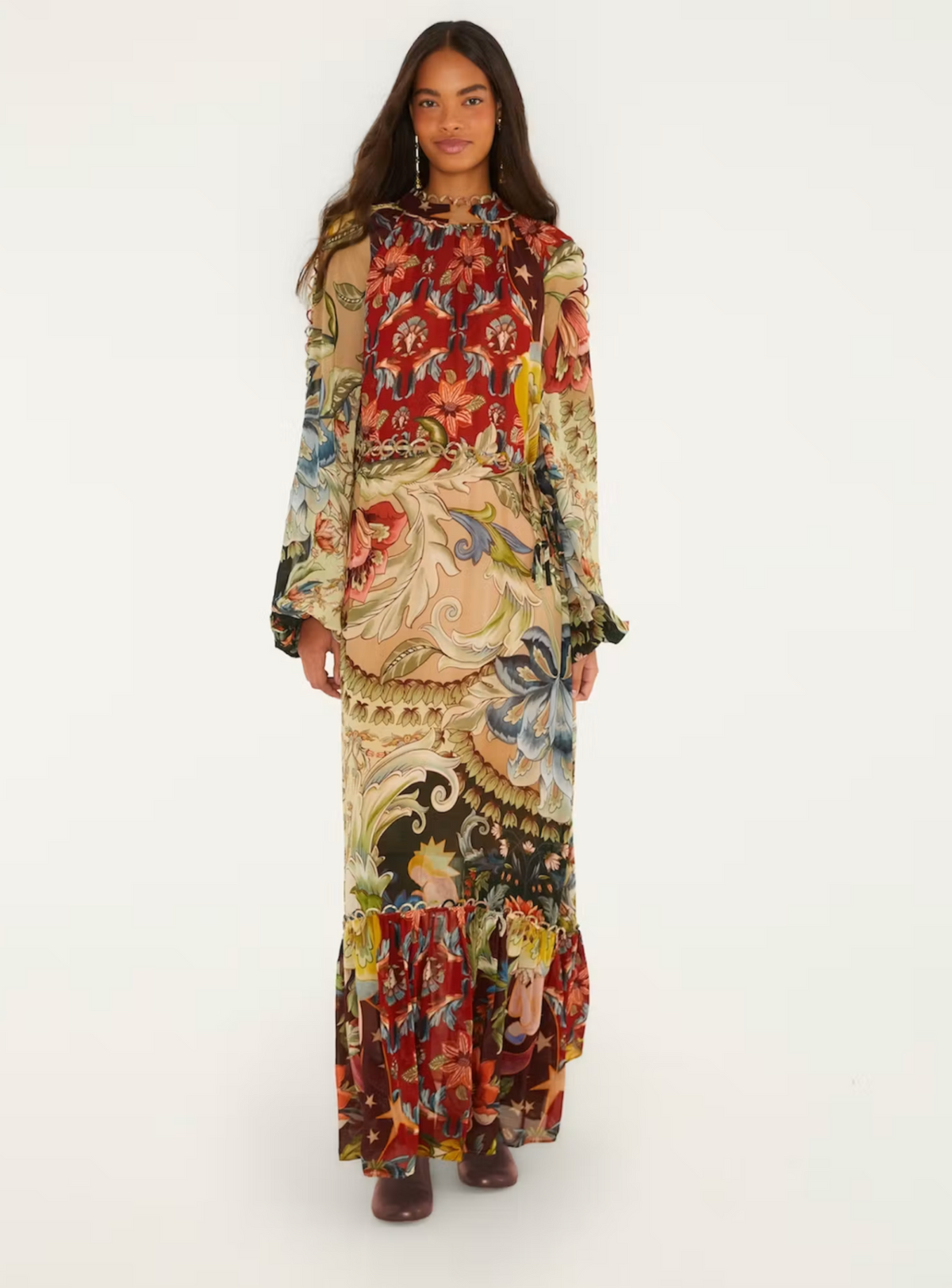 Farm Rio Lunar Boho Multicolor Long Sleeve Maxi Dress