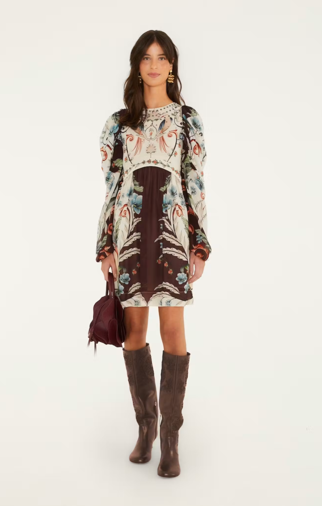 Farm Rio Millena Off-White Long Sleeves Mini Dress