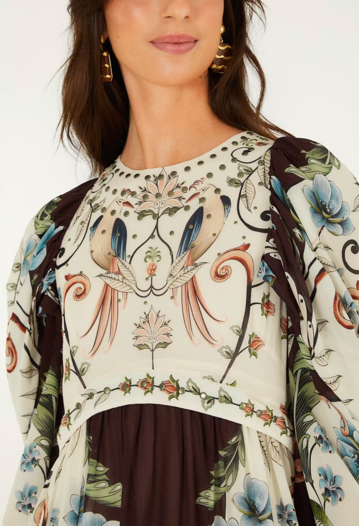 Farm Rio Millena Off-White Long Sleeves Mini Dress