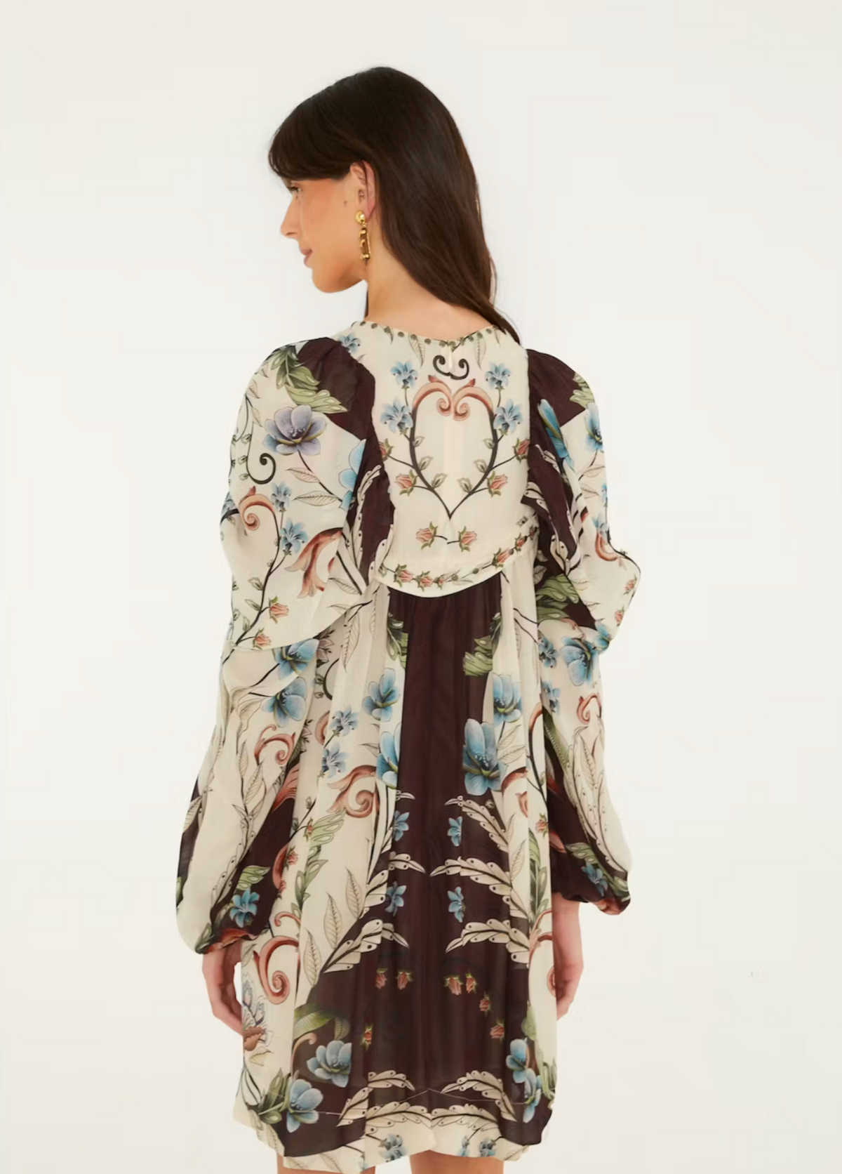 Farm Rio Millena Off-White Long Sleeves Mini Dress