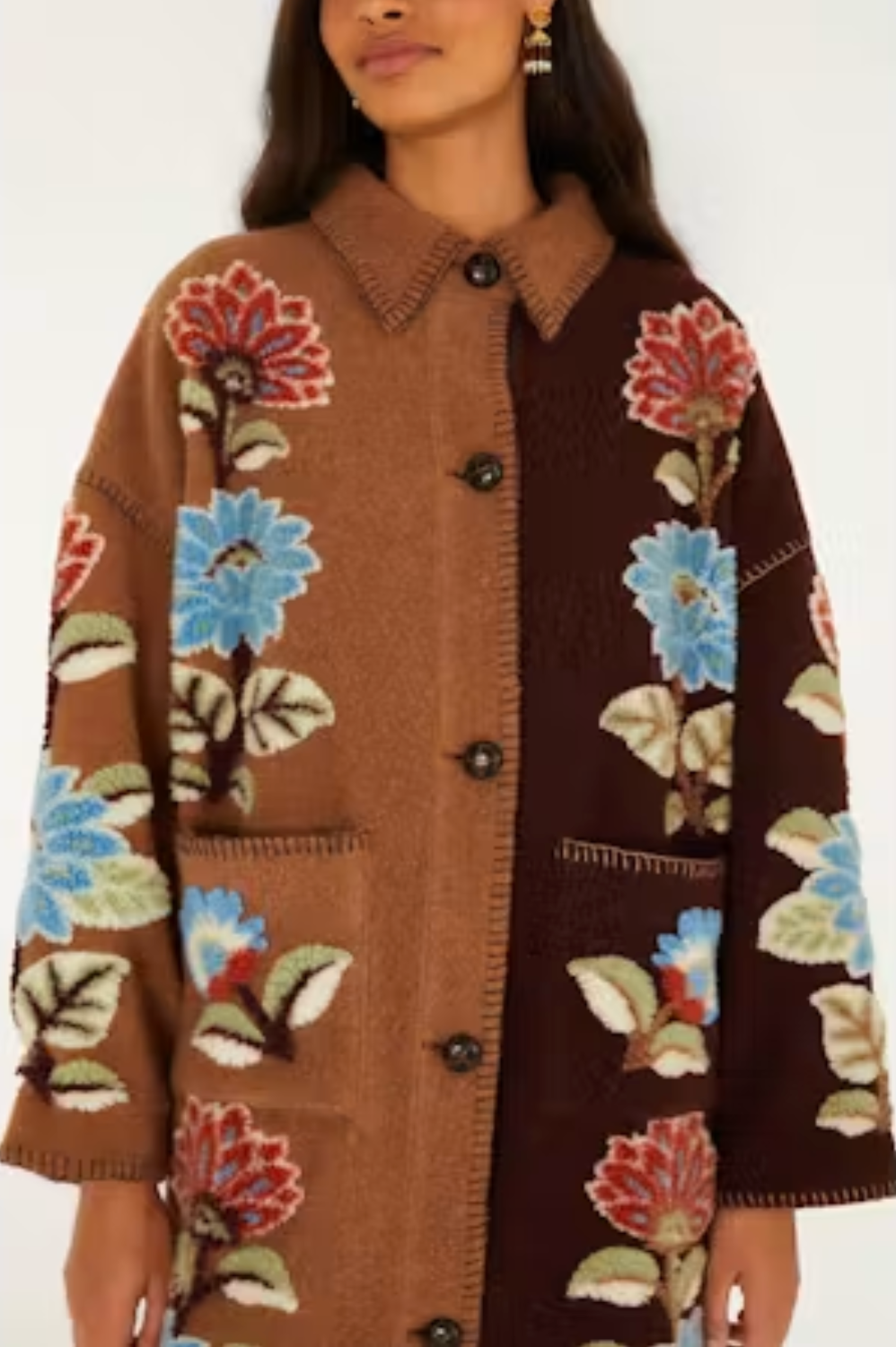 Mixed Delhi Floral Midi Fleece Coat from Farm Rio