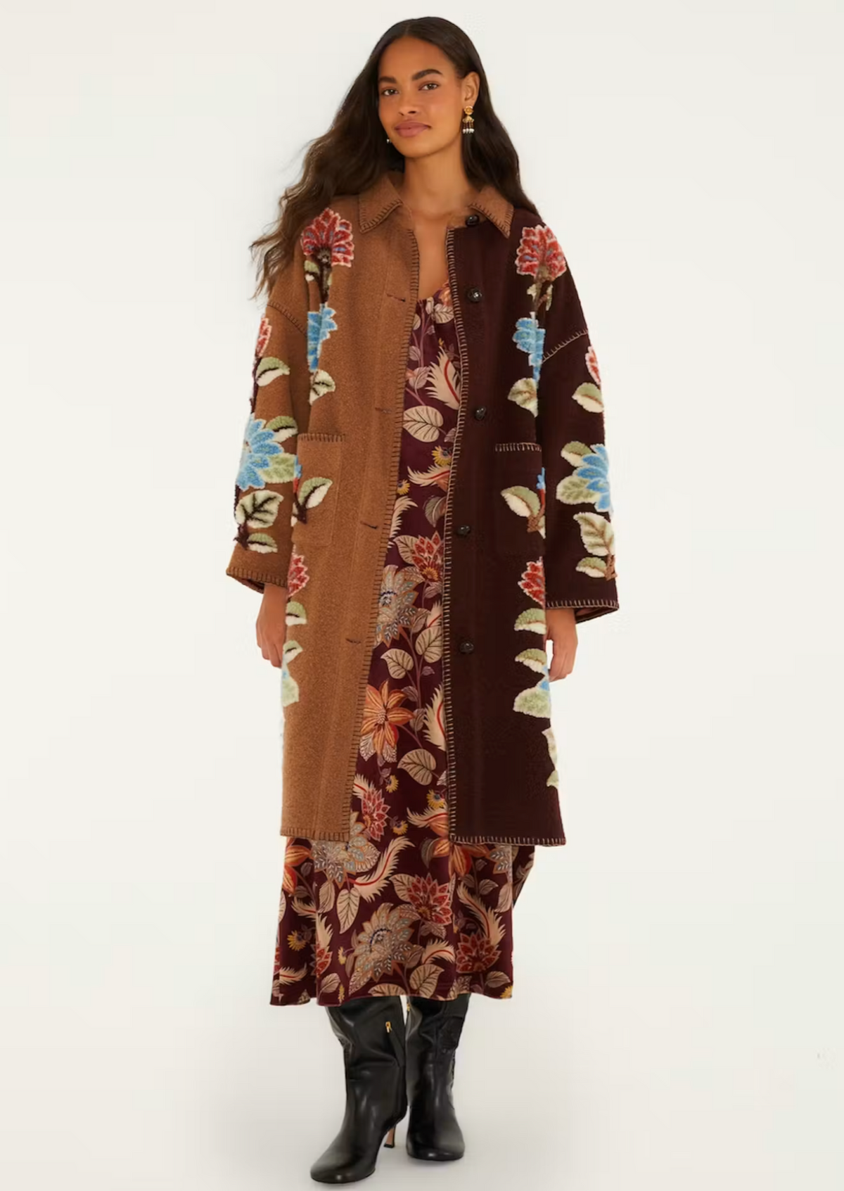 Mixed Delhi Floral Midi Fleece Coat from Farm Rio