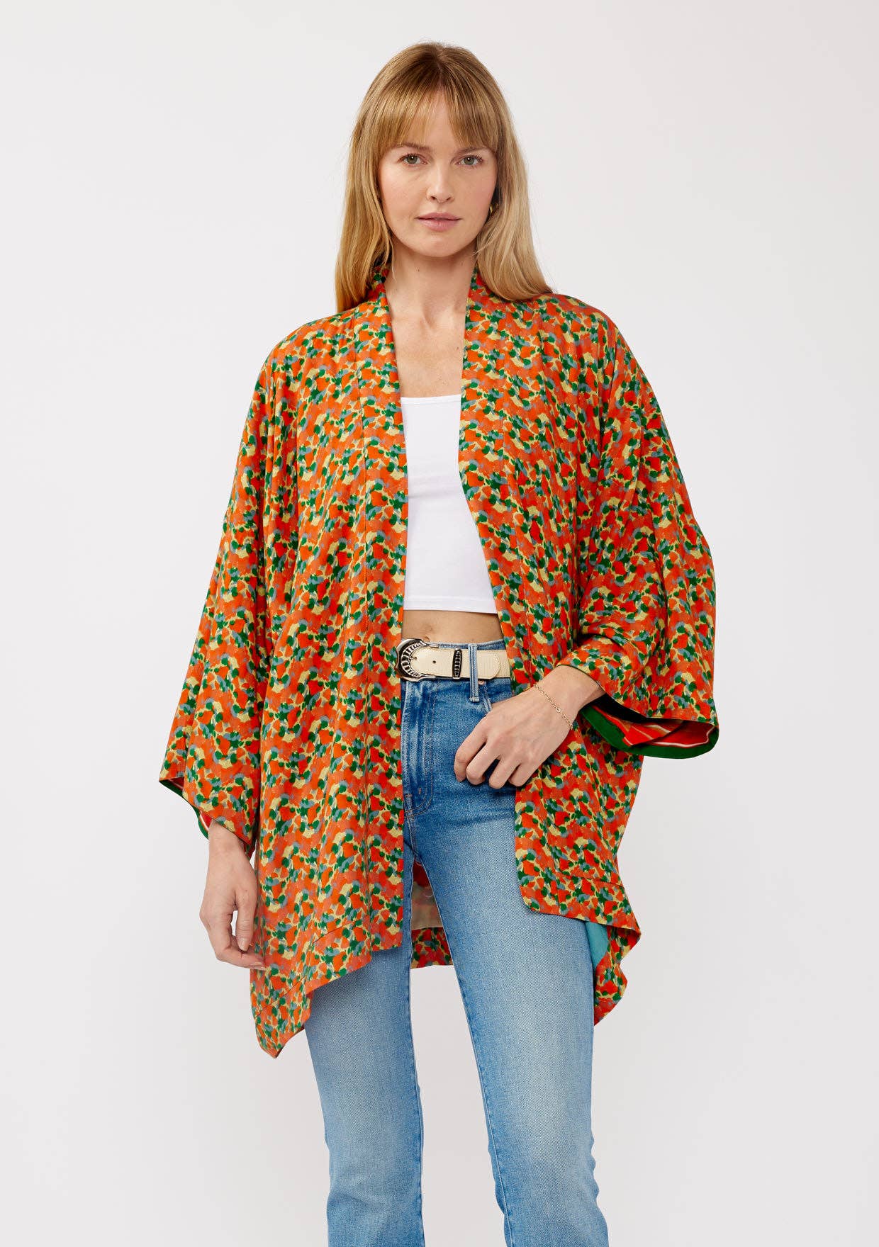 Floral Print Reversible Kimono Sleeve