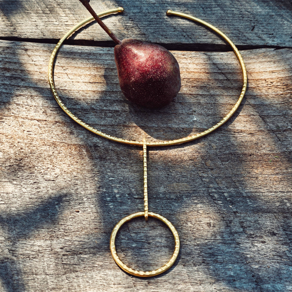 Brass drop circle necklace choker collar handcrafted wire