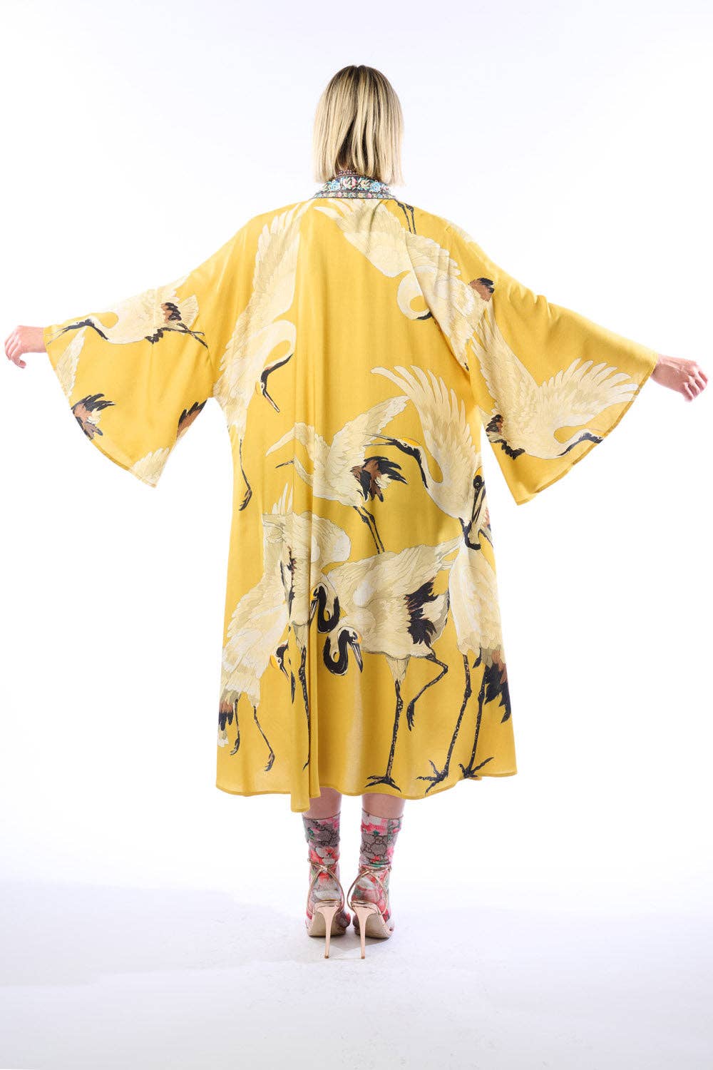 Story of the Crane Kimono - Mustard | Bohemian Coverup Robe