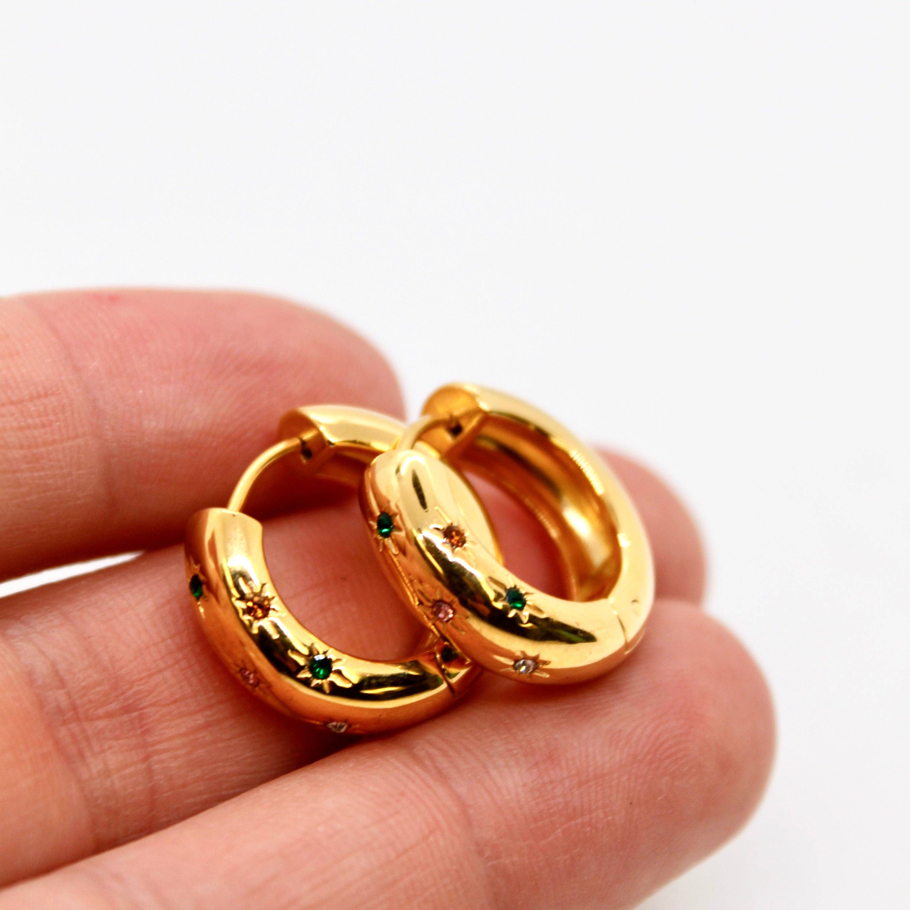 Celestial Rainbow Thick Huggie Earrings - E4-409