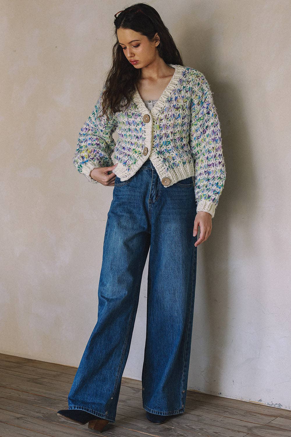 HAND KNIT MULTICOLOR  SWEATER CARDIGAN