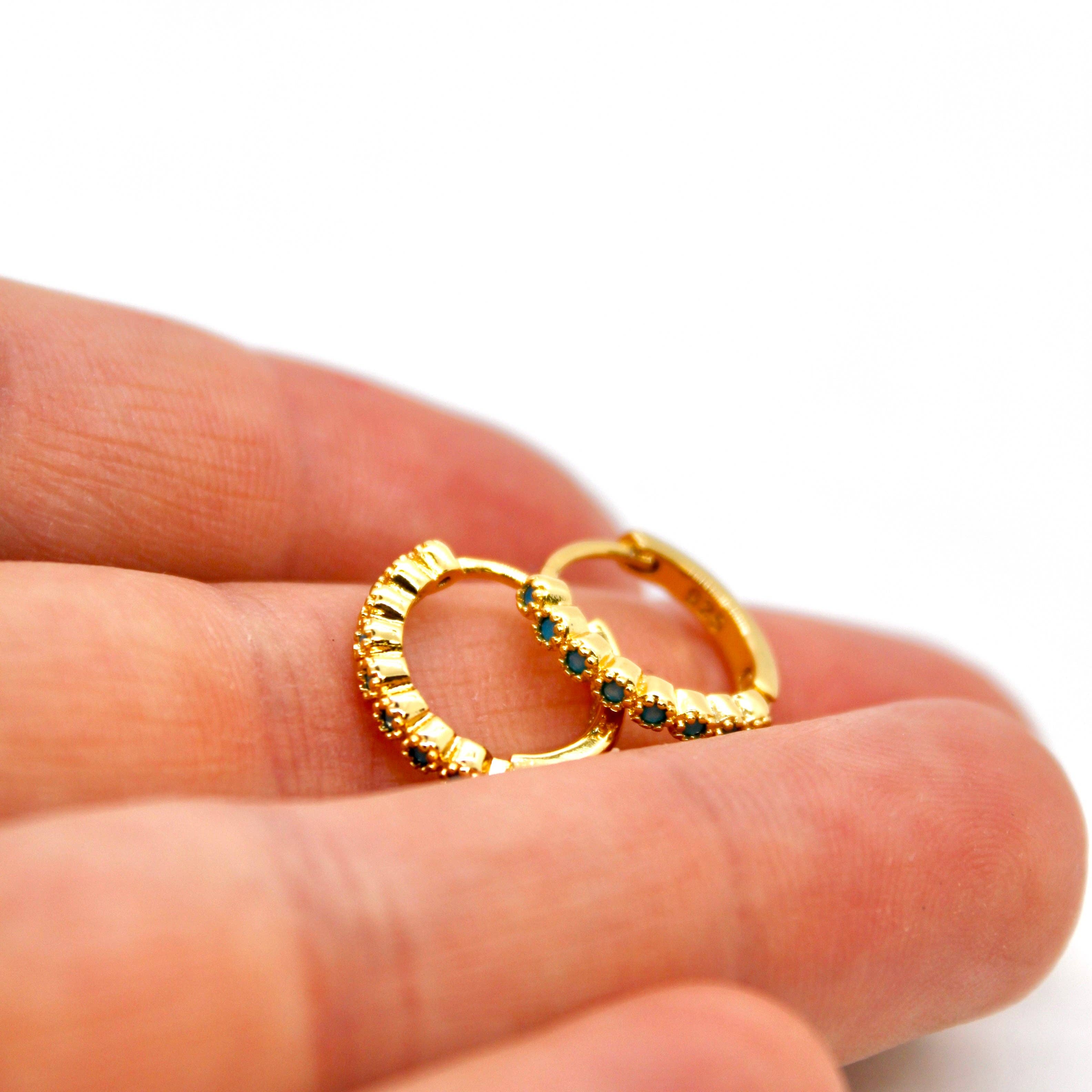 Mini Turquoise Huggie Earrings - E4-407