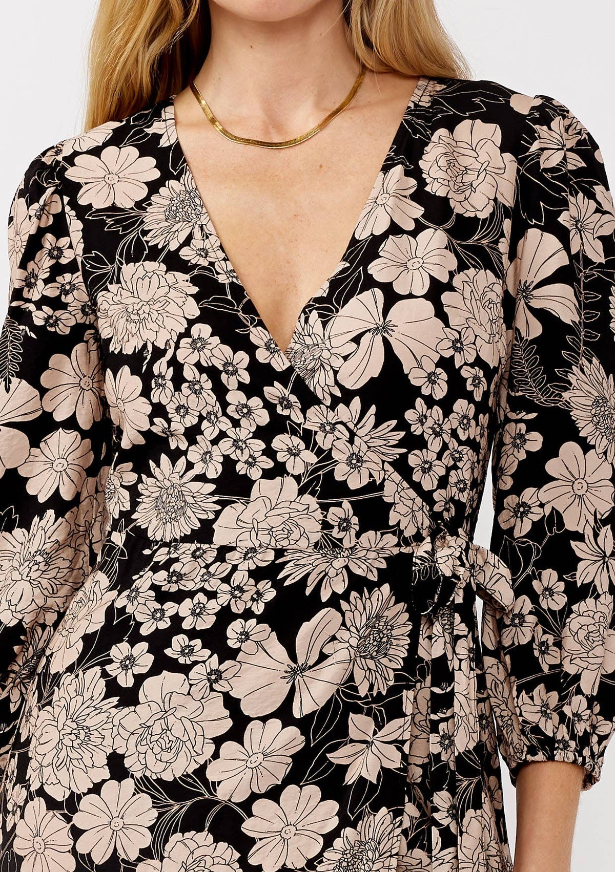 3/4 Sleeve Rayon Wrap Maxi Dress