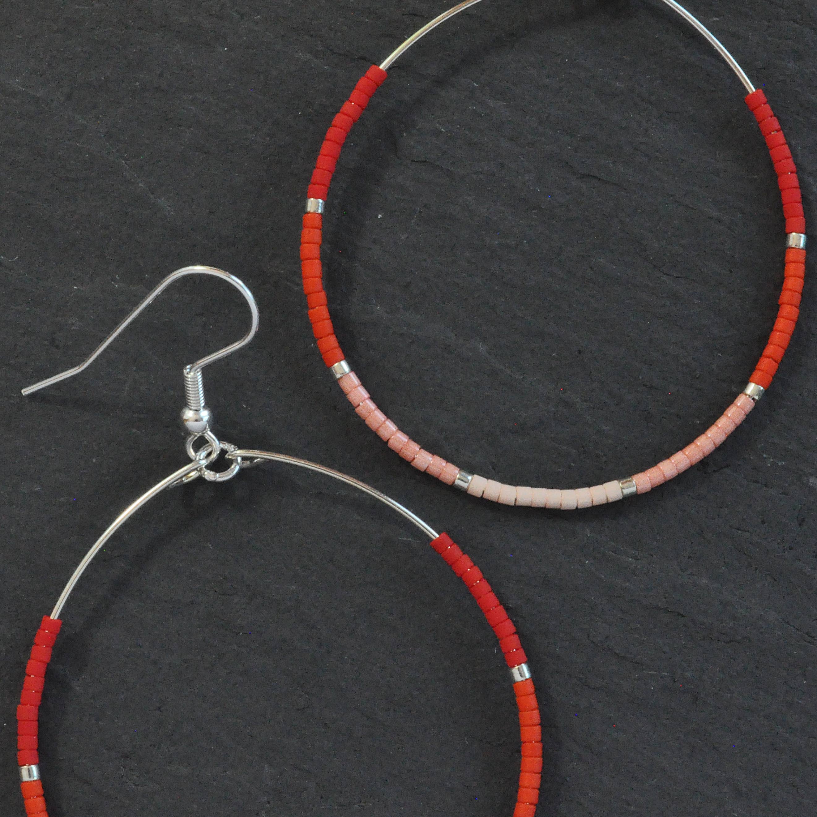 Silver Beaded Hoop Earrings