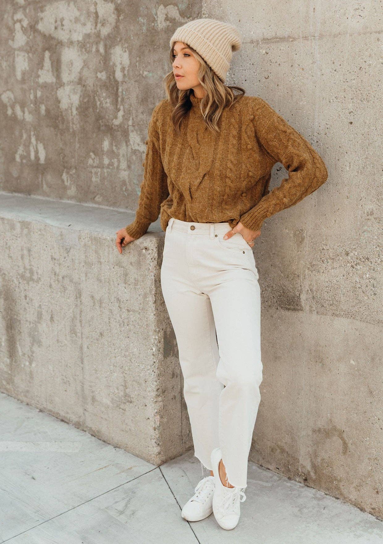 Cable Knit Mock Neck Cozy Sweater