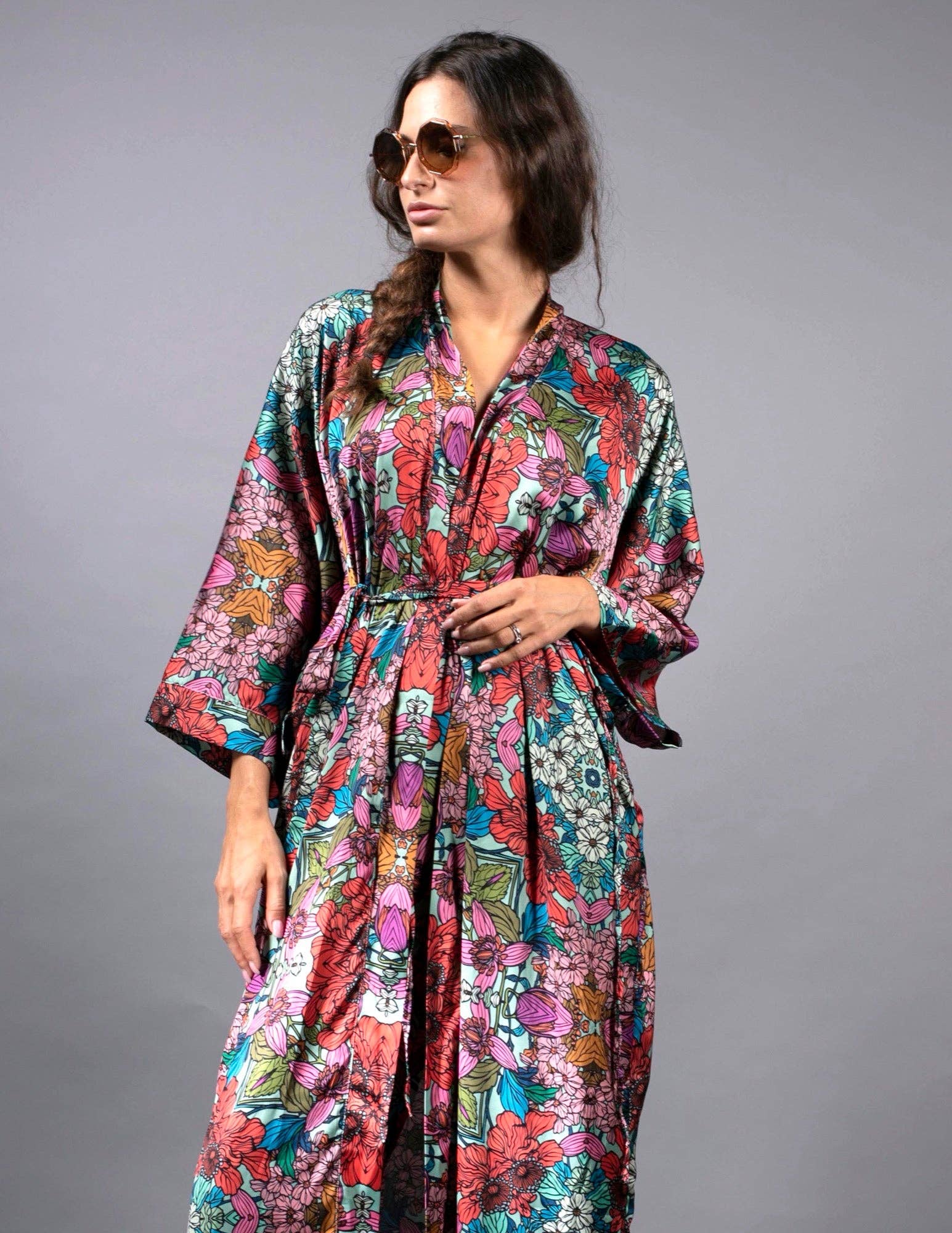 Terracotta Garden Satin Kimono