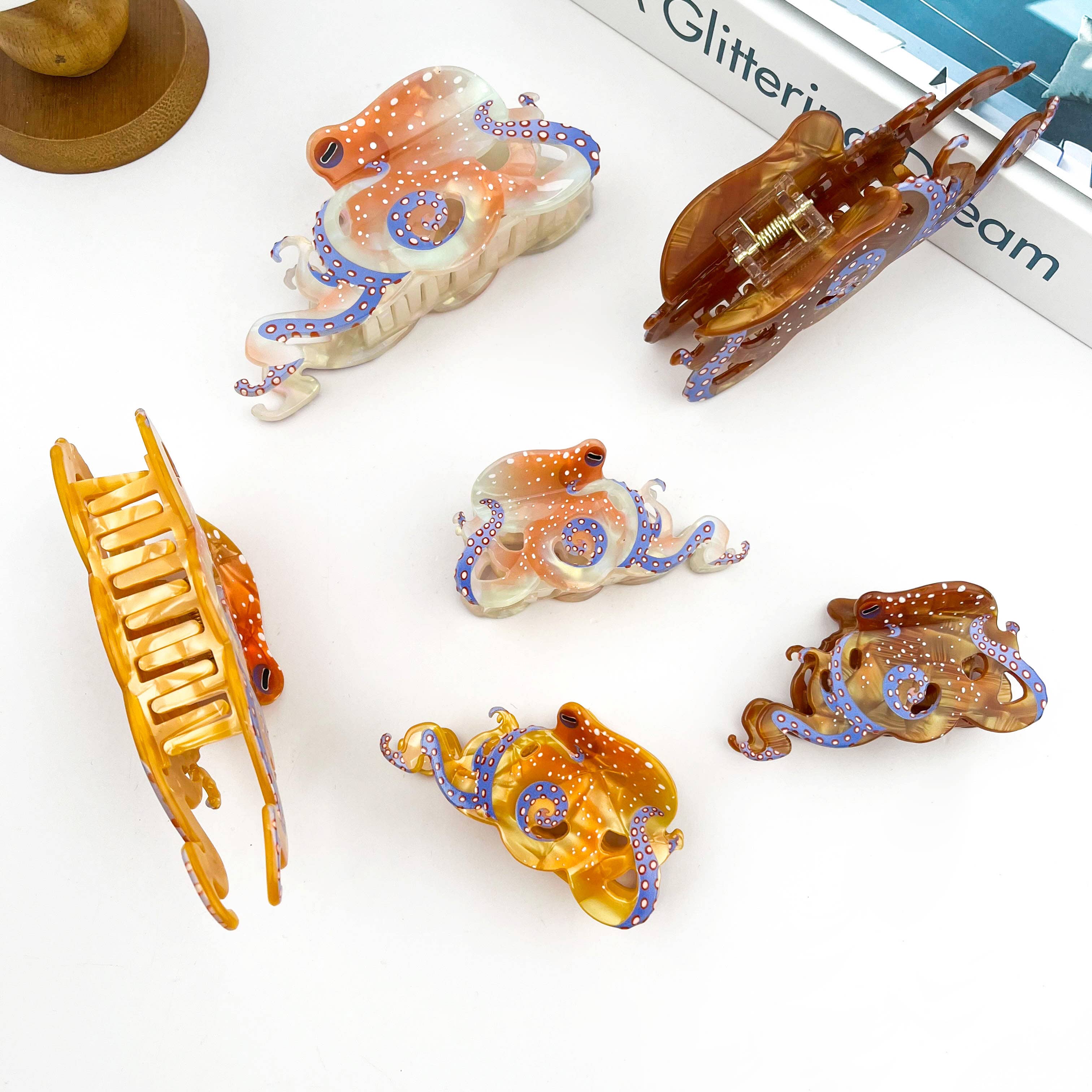 Blue Ring Octopus Hair Claw Clip, Acetate Hair Clip