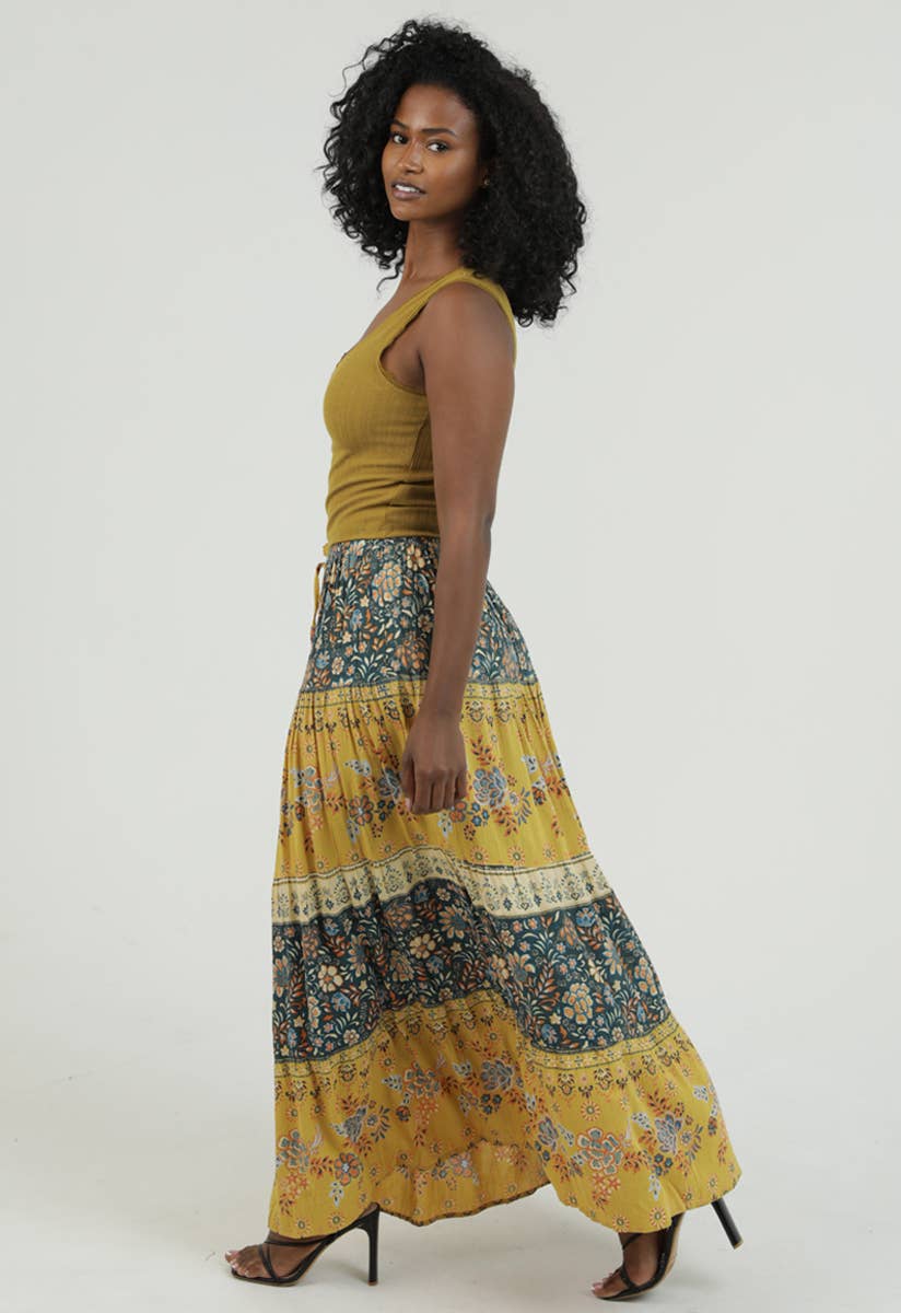 Crochet Floral Print Maxi Skirt
