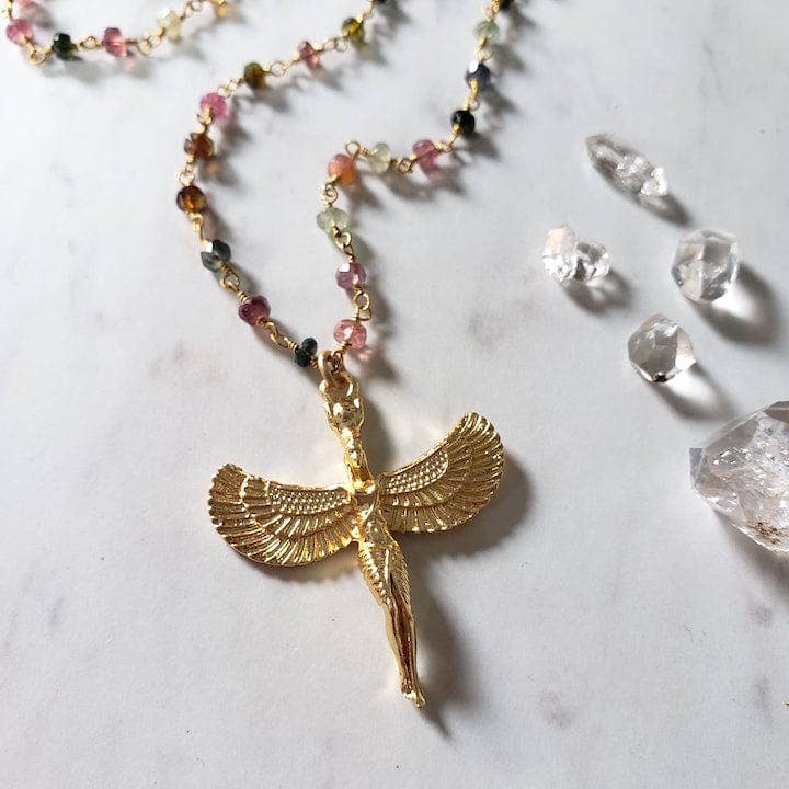 Winged Egyptian Goddess Isis: Tourmaline + Turquoise