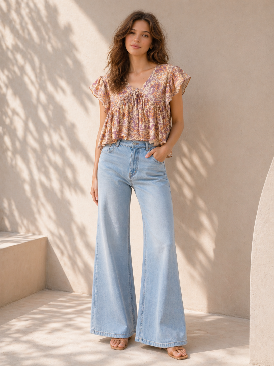24119534- Paisley Flutter Sleeve Blouse
