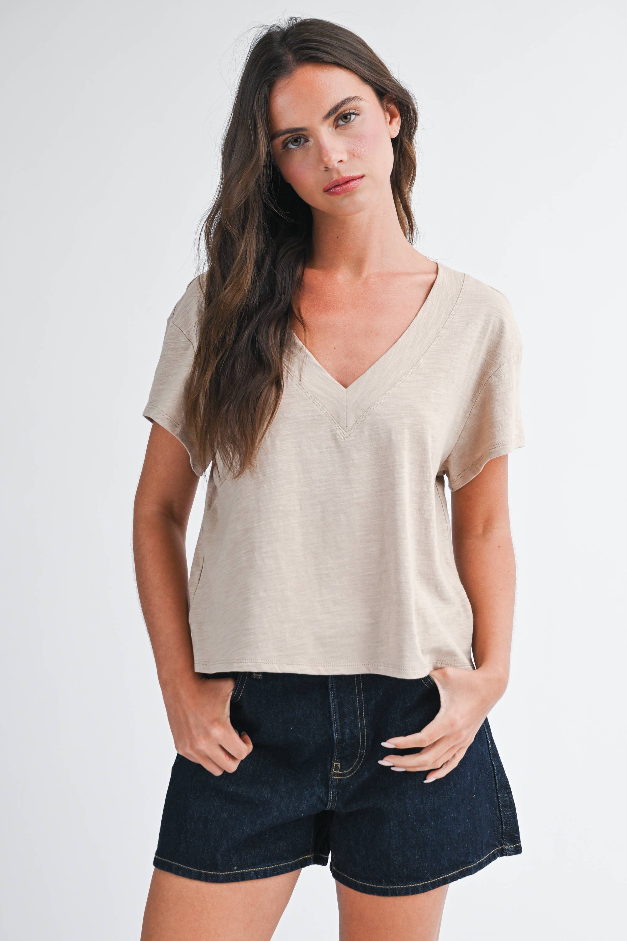 8281DK Til V-Neck Baby Top: Oat / Contemporary / L