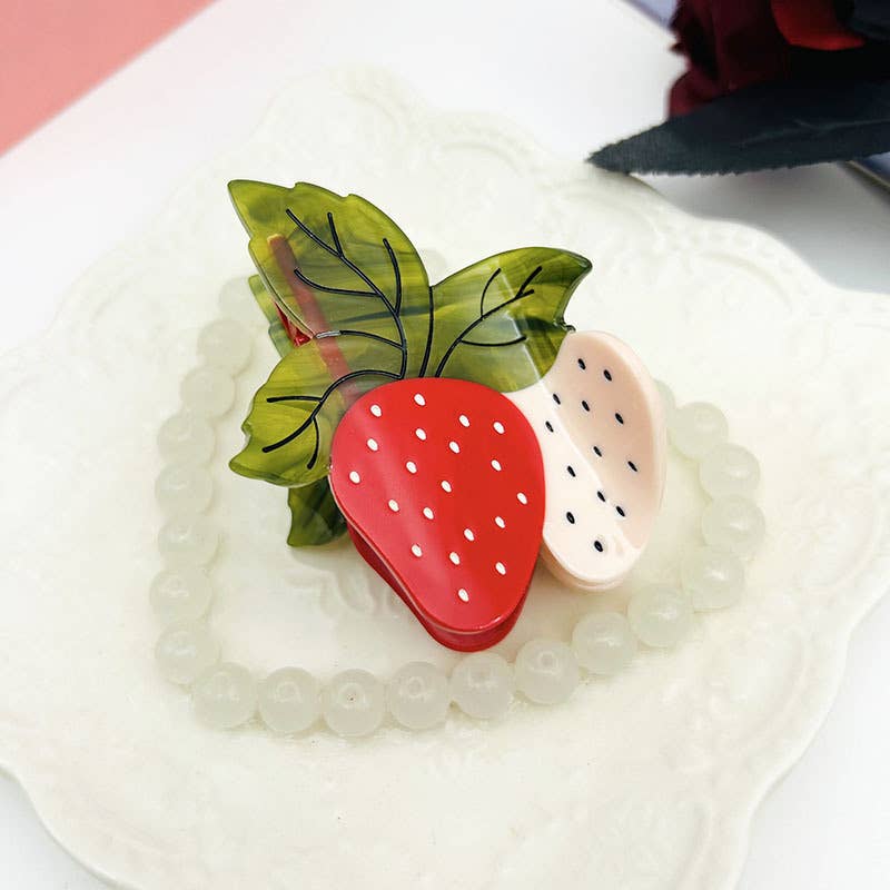 Fun Double Strawberry Hair Clip, Acetate Fruit Claw Clips