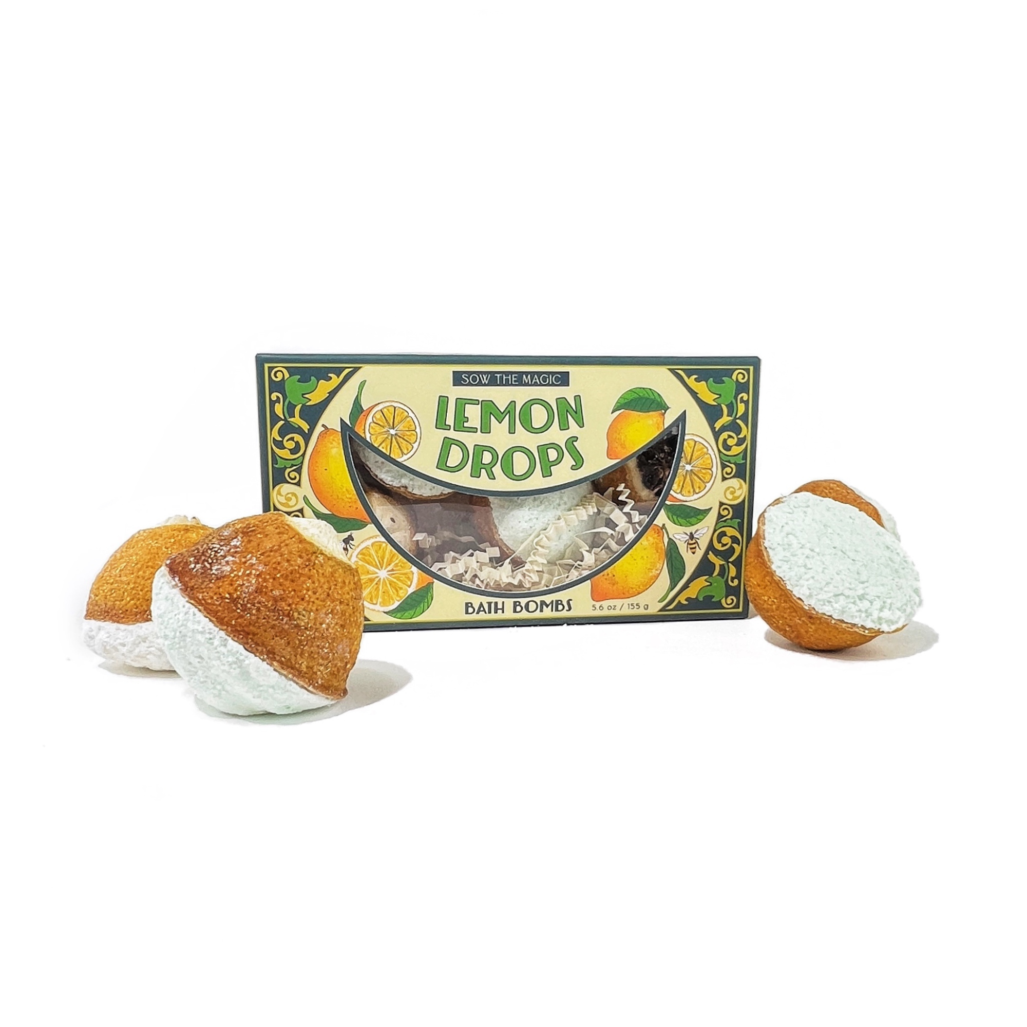 Natural Lemon Drop Bath Bomb Gift Set made with Lemon + MInt with citrus-inspired bath bombs and decorative packaging